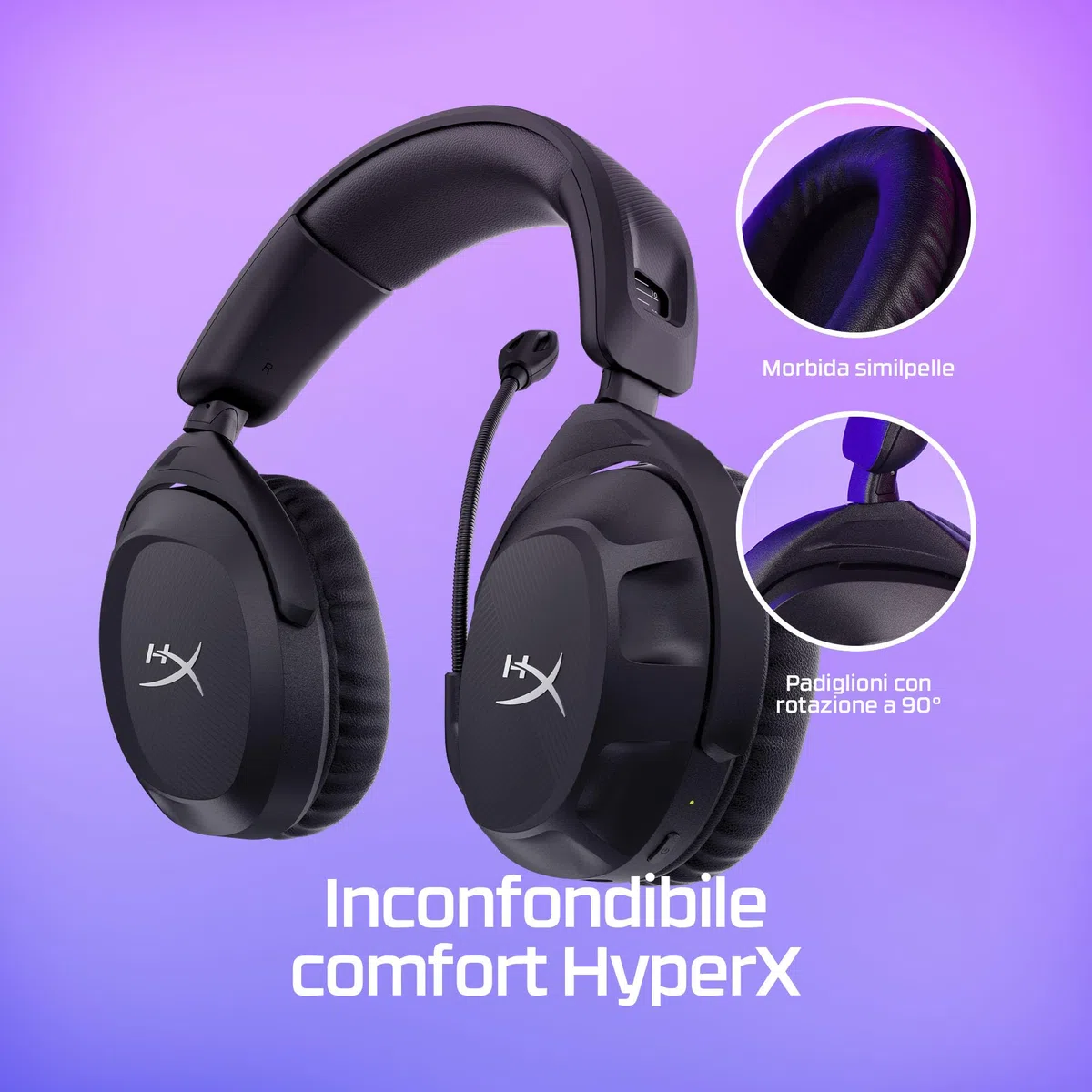 HyperX Cloud Stinger II Cuffie da Gaming Senza Filo 2,4 GHz Memory Foam Similpelle 20 Ore PC Nero