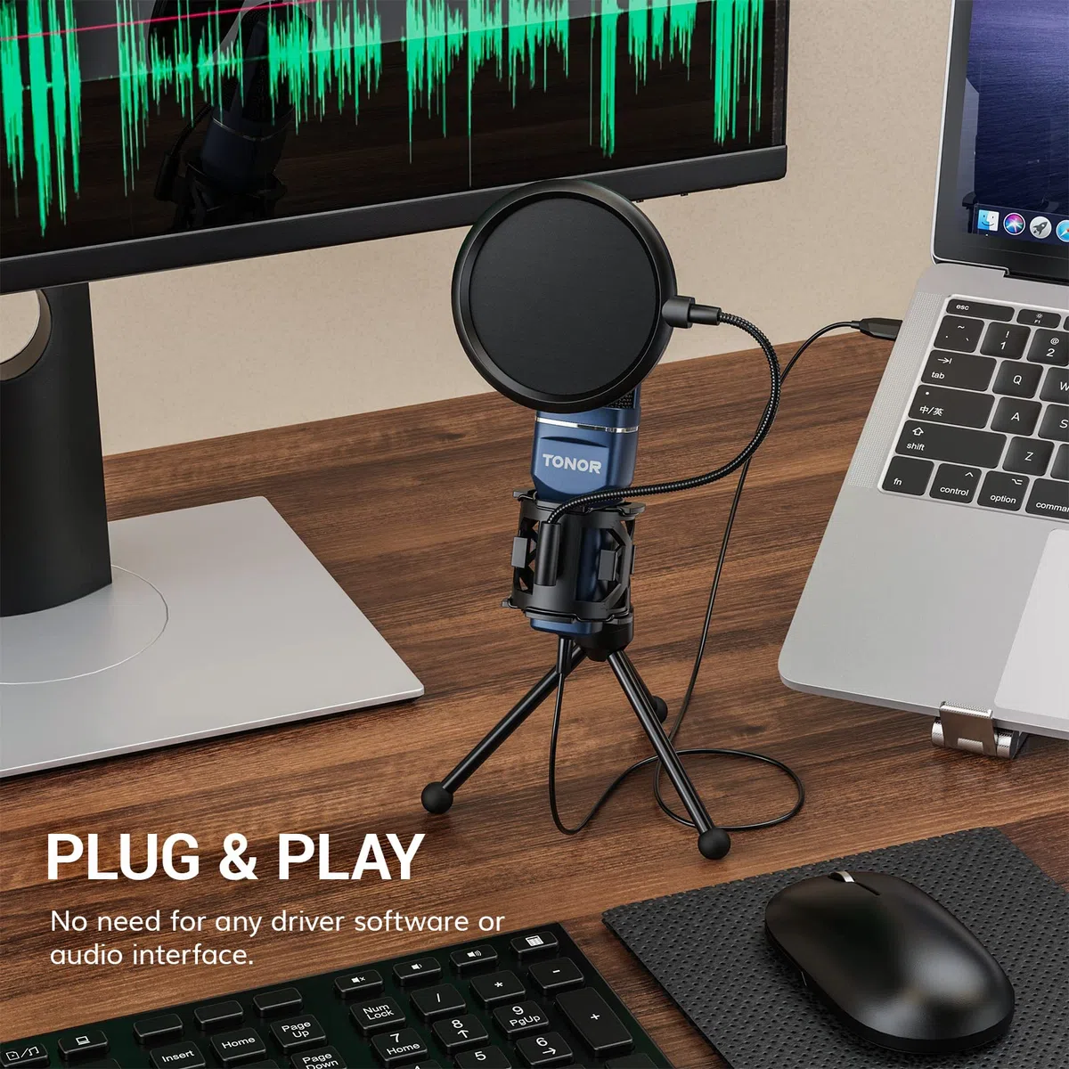 TONOR PC Microfono USB Cardioide Condensatore per Computer Gioco Mic Plug & Play con Treppiede e Filtro Pop per Registrazione Vocale, Podcasting, Streaming, Video di Youtube per Laptop PC Desktop