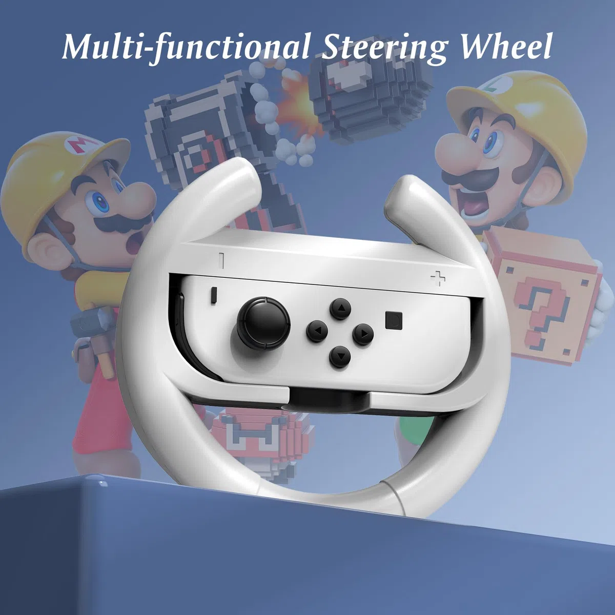 Volante Compatibile con Nintendo Switch/Switch OLED,3 in1 Joy-con Volante da Corsa Switch/OLED Controller Handle Accessori per Mario Kart 8 Deluxe,Bianco
