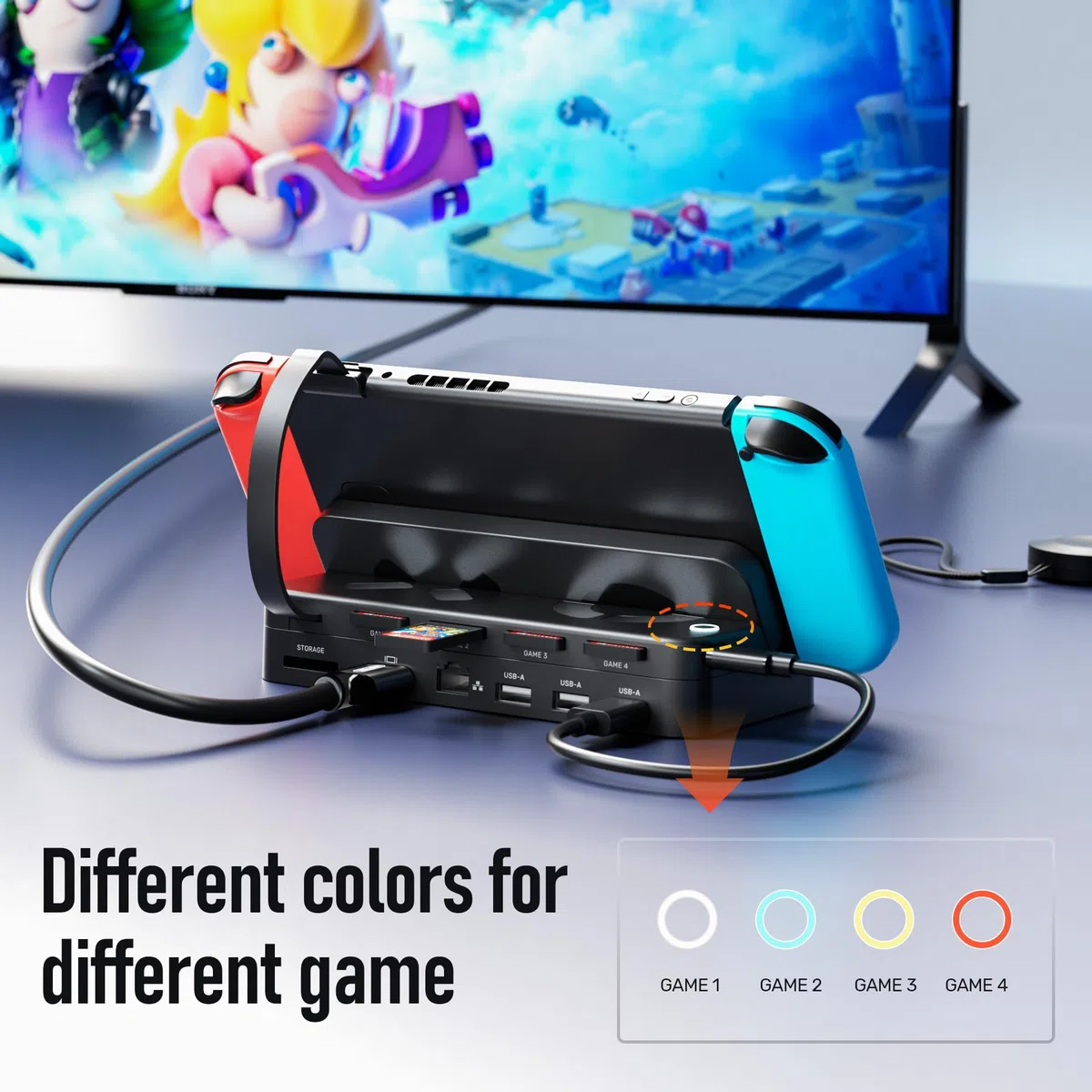 Alxum Switch Docking Station con lettore di schede di gioco in telecomando, docking station portatile per Switch con 3 porte USB A, porta HDMI e porta Ethernet RJ45 compatibile con Switch/Switch OLED