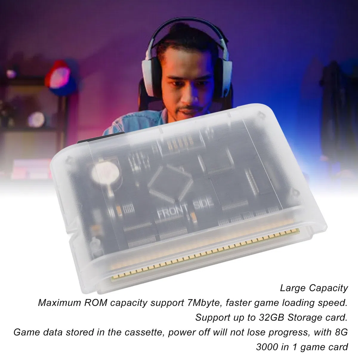 Plyisty Cartuccia di Gioco Carrello Flash retrò per Mega Drive V3.0 Pro, Scheda di Gioco 3000 in 1 per MD1/MD2/MD3/CD-X/32X, Compatibile con Genesis, Mega-Drive, Master System (Bianco trasparente)