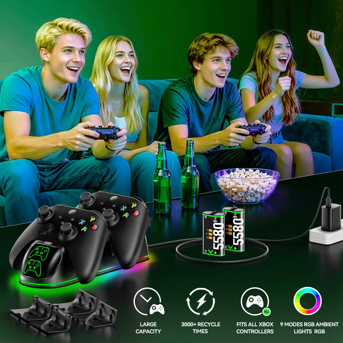 OIVO Ricarica Controller Xbox con 2x5580mWh Batteria Ricaricabile per Xbox One/Series X/S