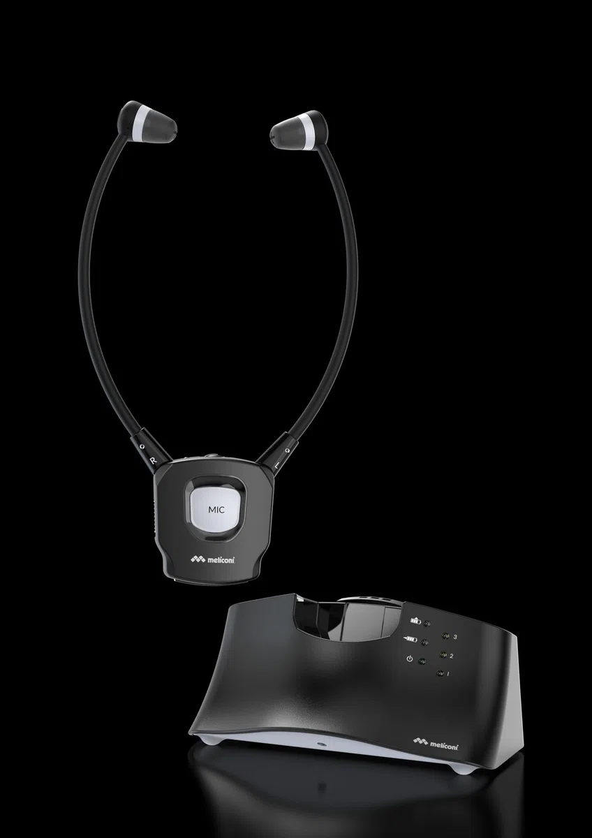 Meliconi Cuffie Steto Digital Bezprzewodowe Stetoskopowe z Bazą Ładowania, Mikrofonem Otoczenia, 16h, Analogowe i Cyfrowe Wejścia Audio