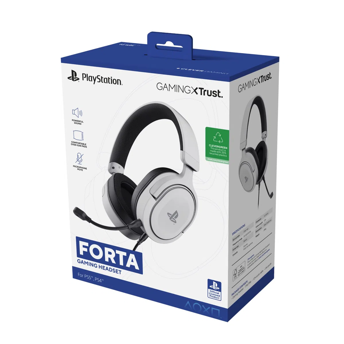 Trust Gaming GXT 498W Forta Cuffie Ecosostenibili PS5 PS4 Over-Ear Microfono Staccabile Cavo 1.2 m Jack 3.5 mm Bianco