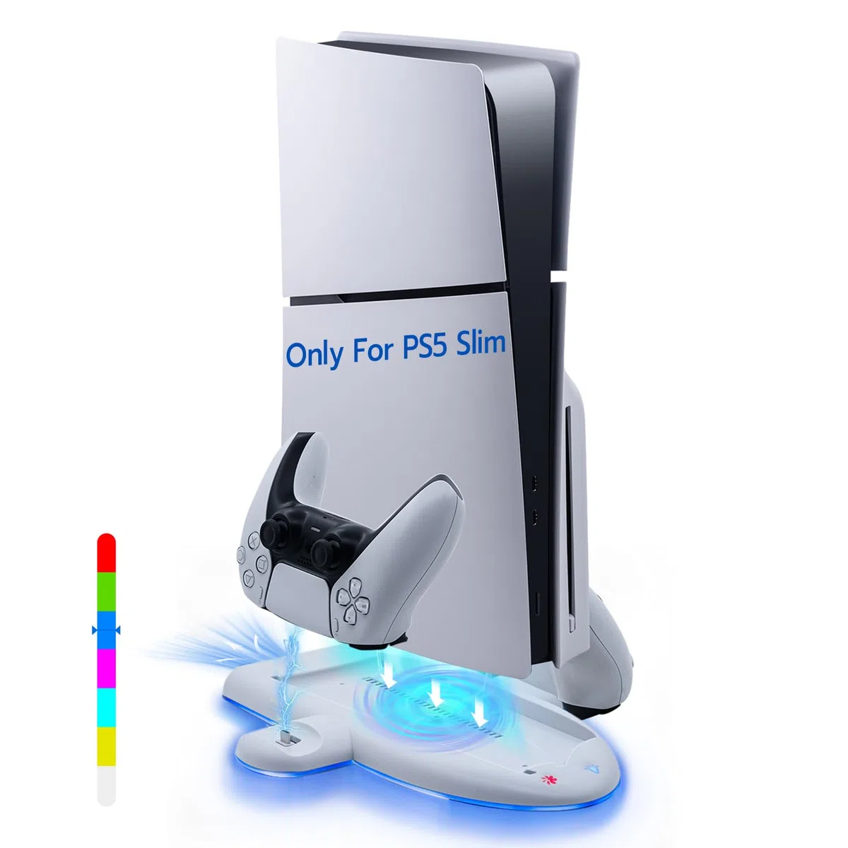 Mcbazel Stazione di Raffreddamento di Ricarica PS5 Slim, con 3-Velocità Effetto RGB Base di Caricatore Controller PS5 Dock Funzione di Memoria Accessori per Playstation 5 Slim(Non per PS5/PS5 Pro)