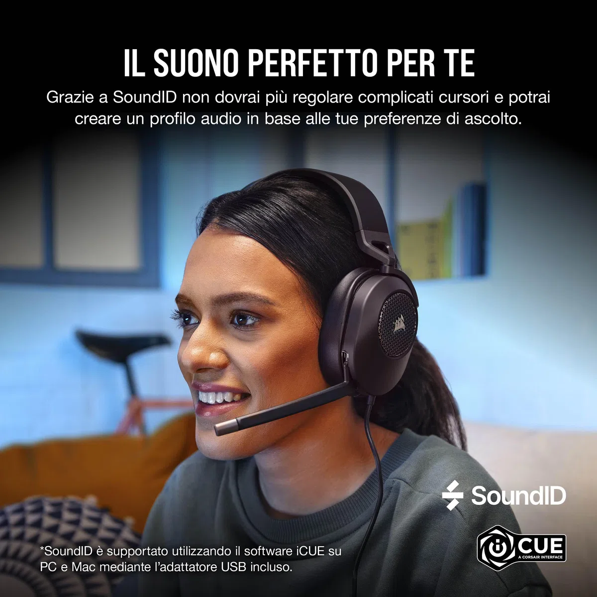Corsair HS65 Surround Cuffie Gaming Cablate 7.1 Multipiattaforma Carbonio Dolby Surround SonarWorks SoundID iCUE PC Mac PS5 PS4 Xbox Nintendo Switch Mobile