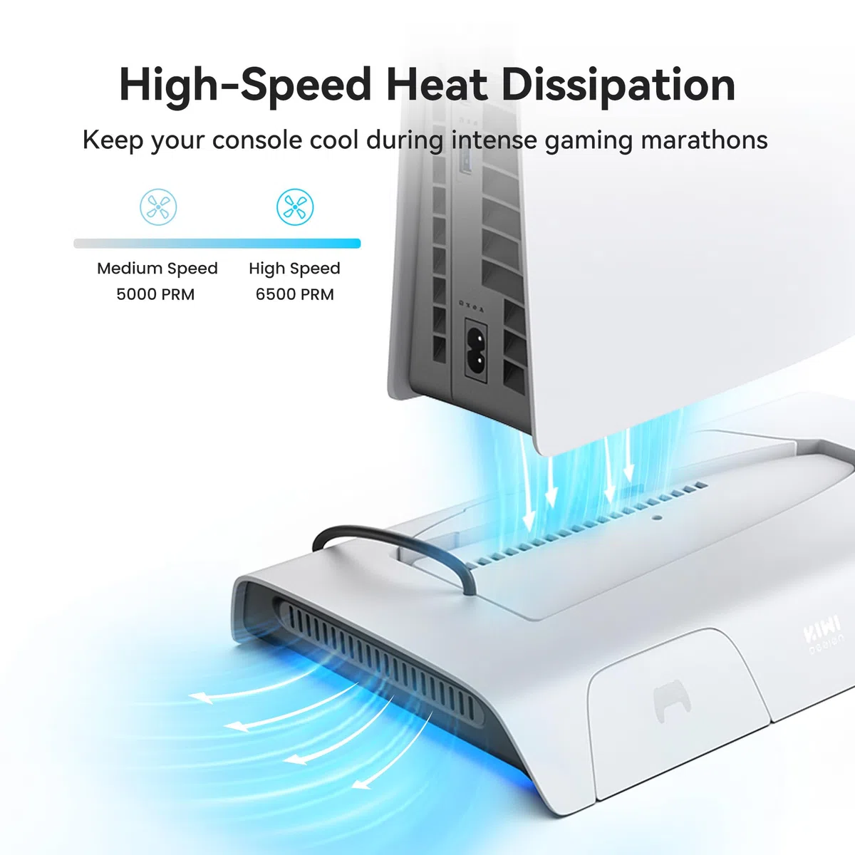 KIWI design D3 Supporto di Raffreddamento e Stazione di Carica PS5 Slim con Controller RGB, Ventola a 2 Livelli