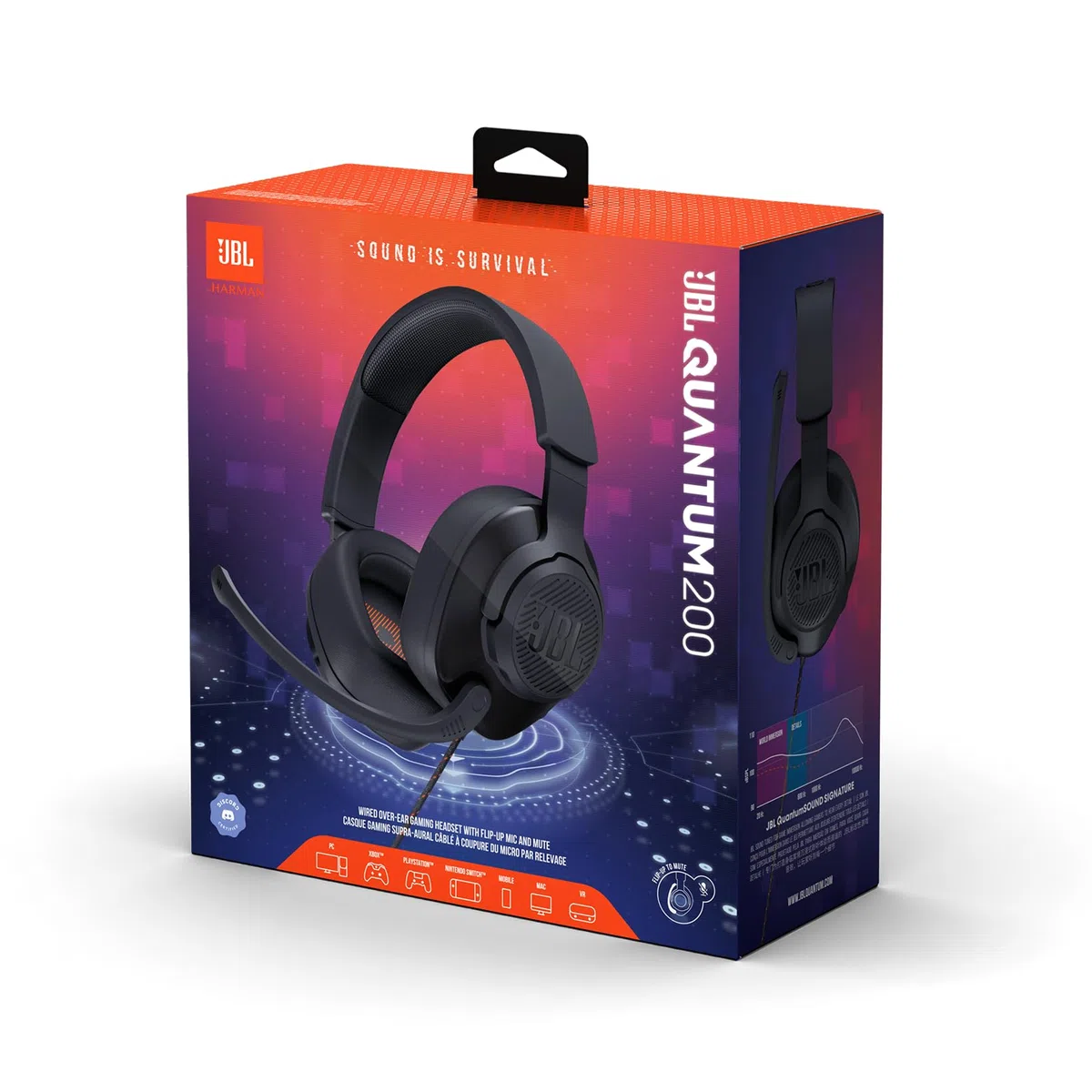 JBL Quantum 200 Cuffie Gaming Over-Ear con Microfono, Nero