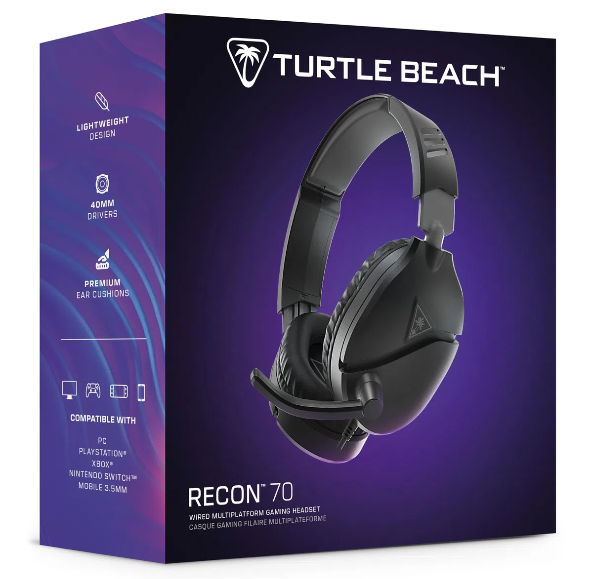 Turtle Beach Recon 70 Cuffie da gioco multipiattaforma PC PS5 PS4 Xbox Series X|S Xbox One Mobile 3,5 mm Microfono flip-to-mute