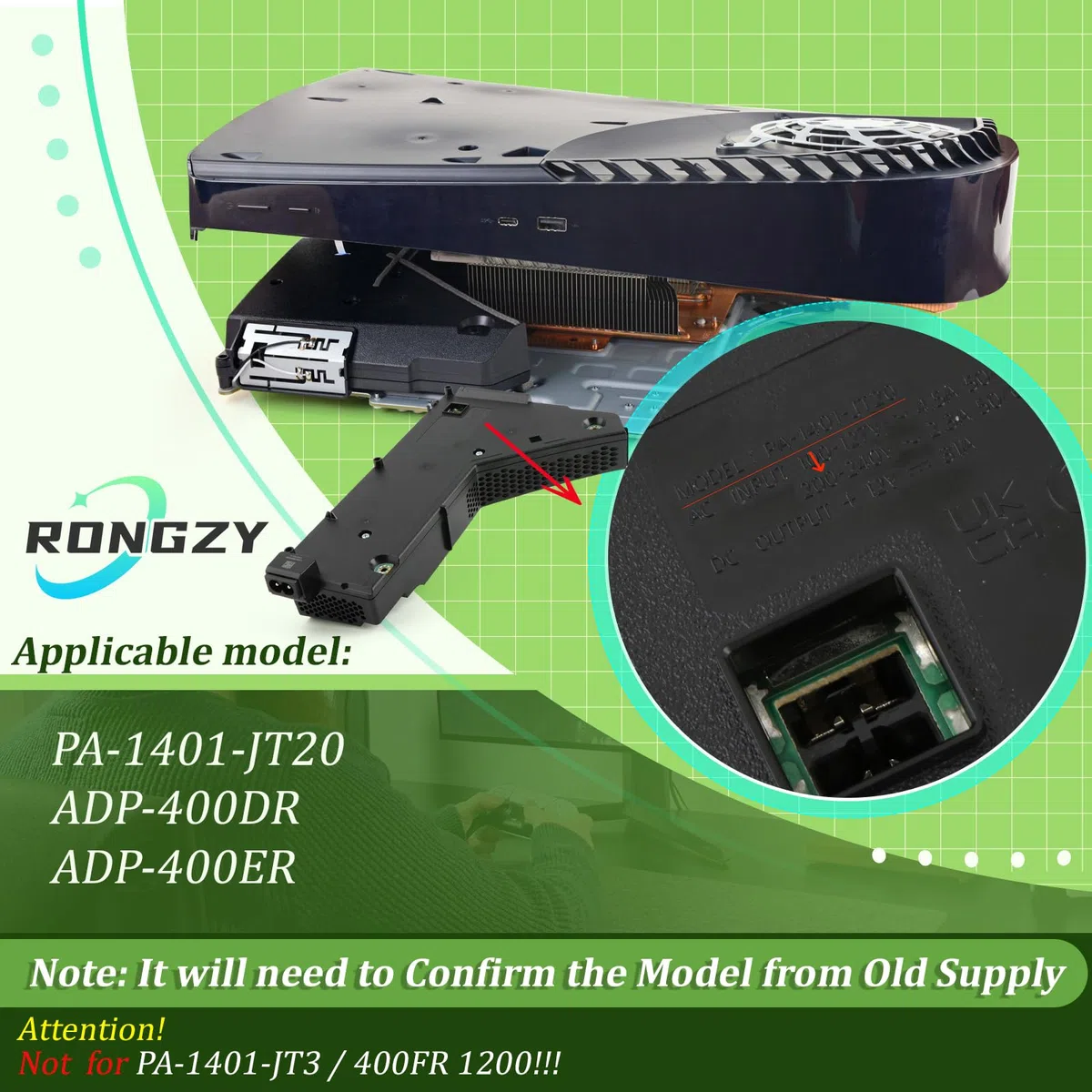 RongZy per PS5 Alimentatore per Playstation 5 Alimentatore Interno Sostituire PA-1401-JT20/ADP-400DR/ADP-400ER con Cavo di Alimentazione Strumenti di Riparazione