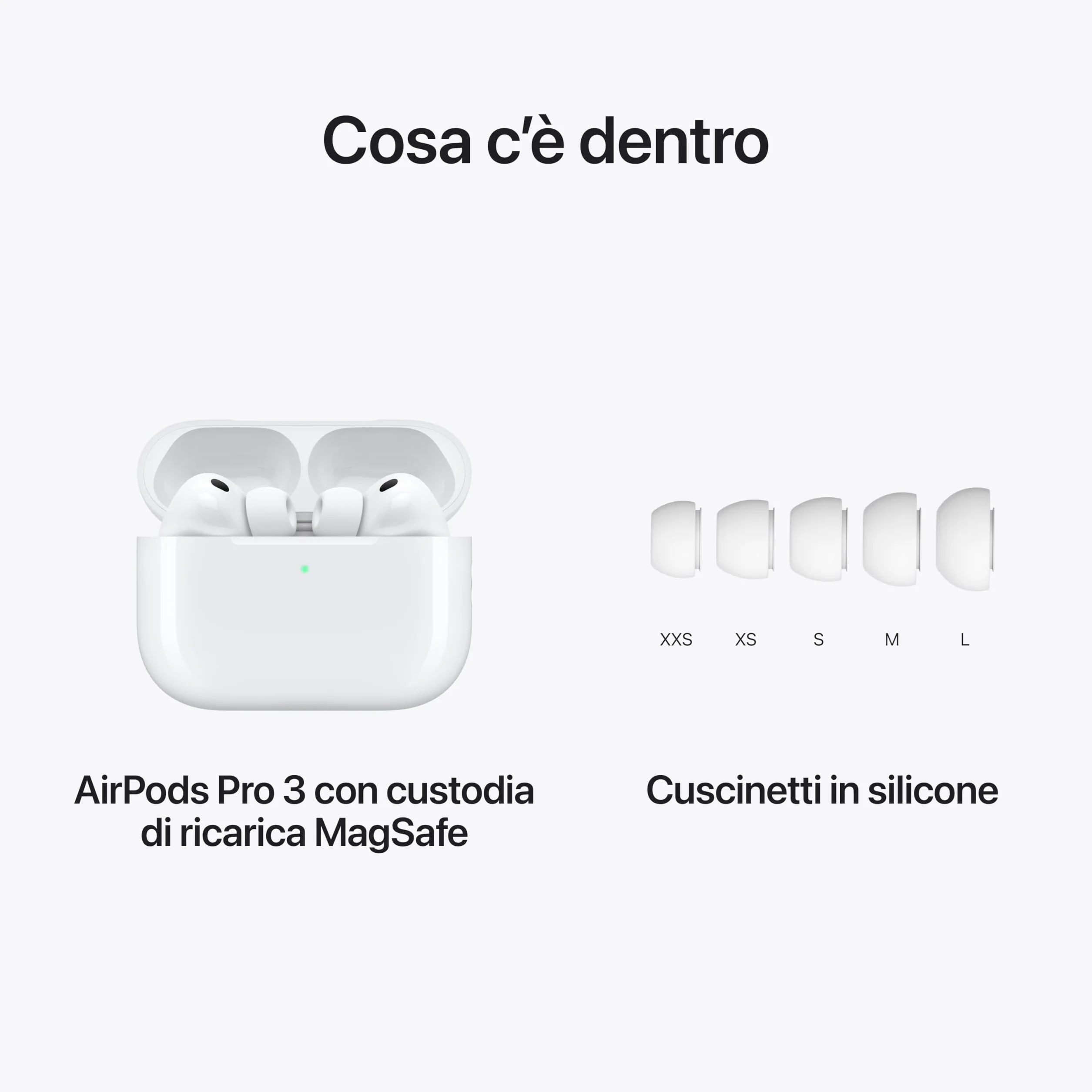 Apple AirPods Pro 3, Cancellazione attiva del rumore, Rilevamento della frequenza cardiaca, Cuffie Bluetooth, Audio spaziale, Suono ad alta fedeltà, Ricarica USB-C