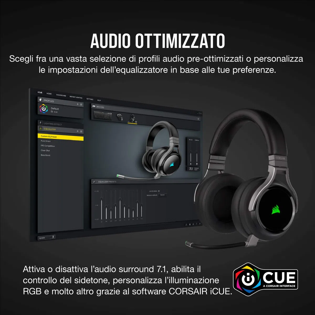 Corsair Virtuoso RGB Wireless Alta Fedeltà Cuffia Gaming Nero