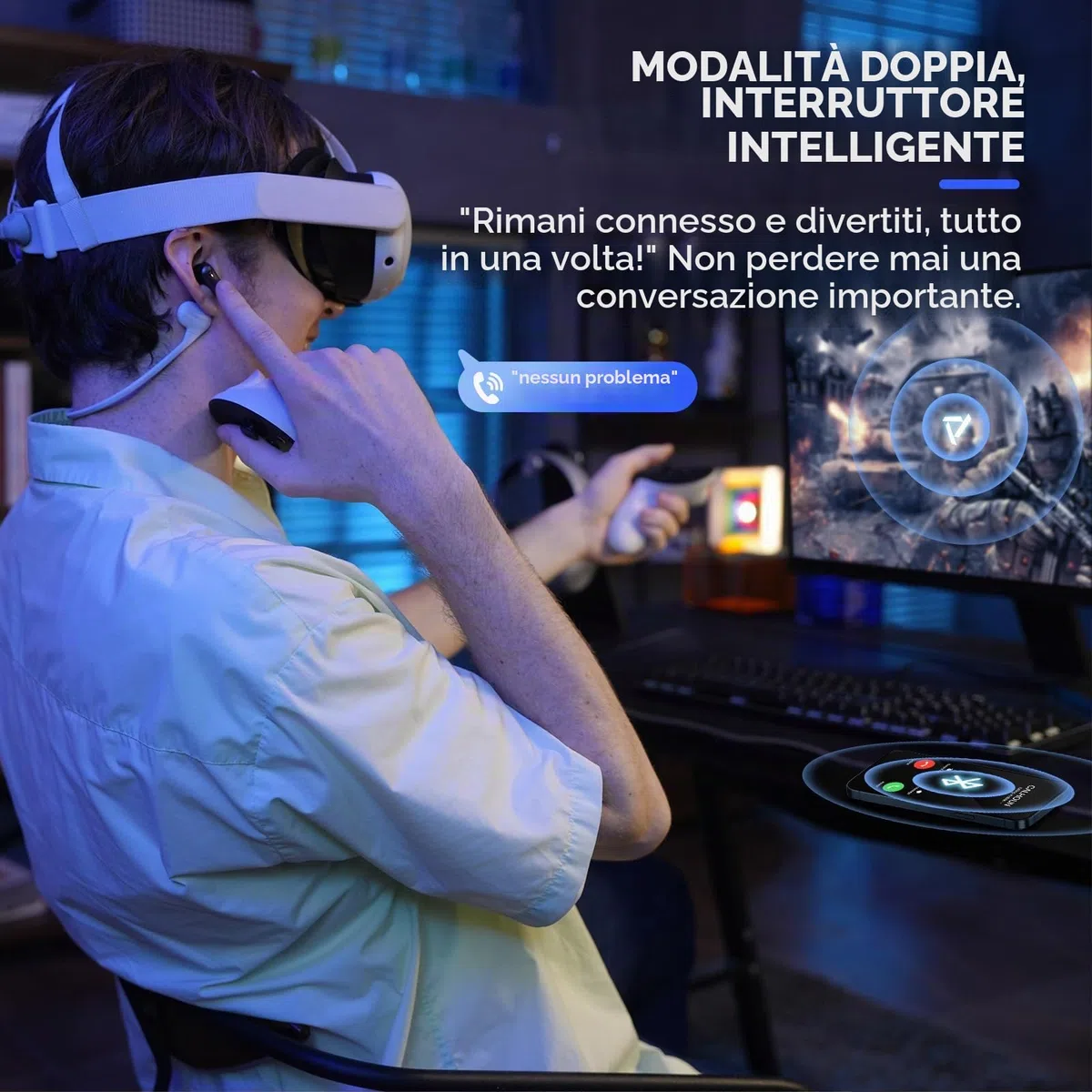 PRISMXR Vega T1 Auricolari da Gioco Wireless 2.4GHz Bluetooth, Latenza Ultra-Bassa 25ms, Compatibili Meta Quest 3/3S PS5 PS4 Steam Deck Switch PC, Nero