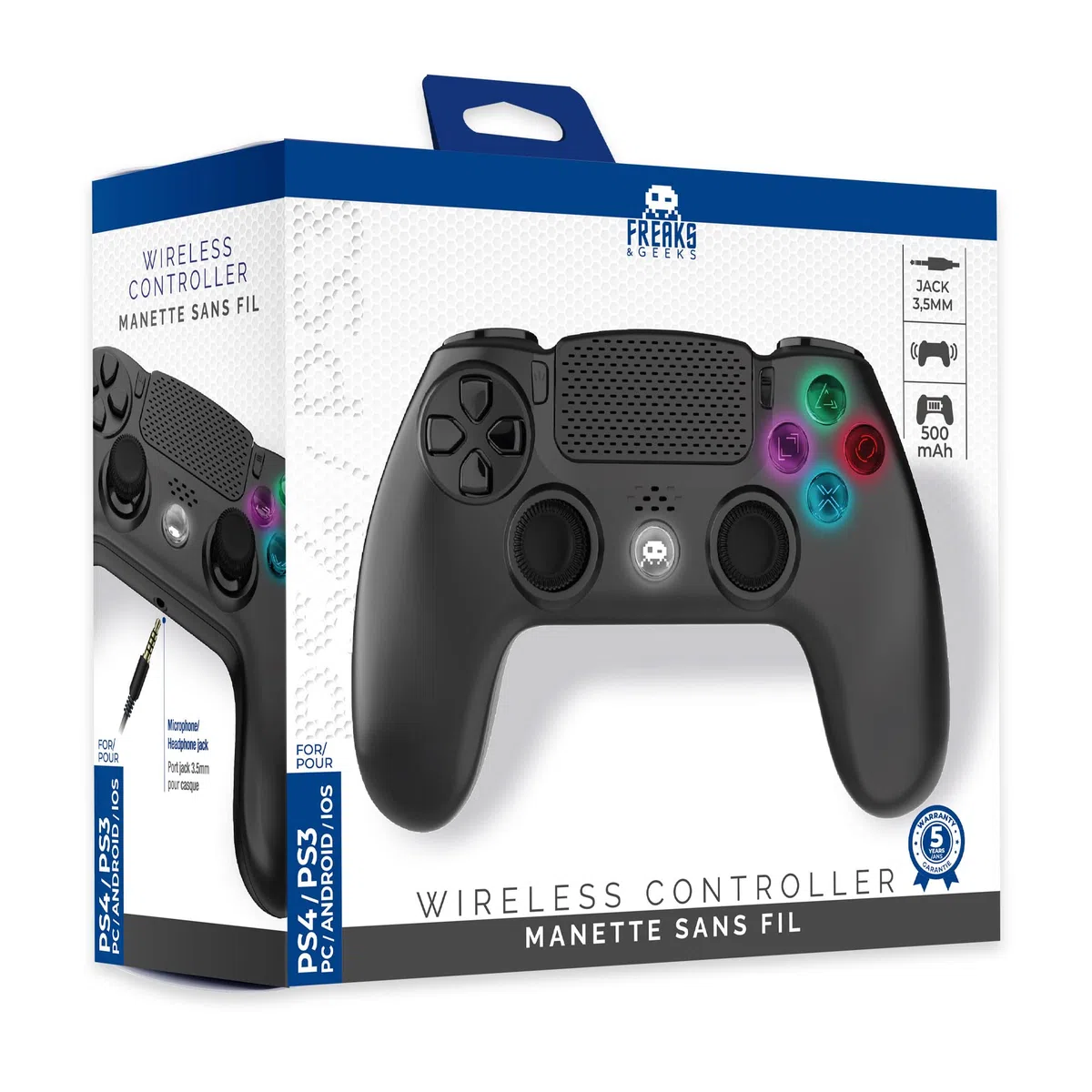 Freaks And Geeks - Wireless Controller for PS4 with 3,5mm jack slot - LED - Black