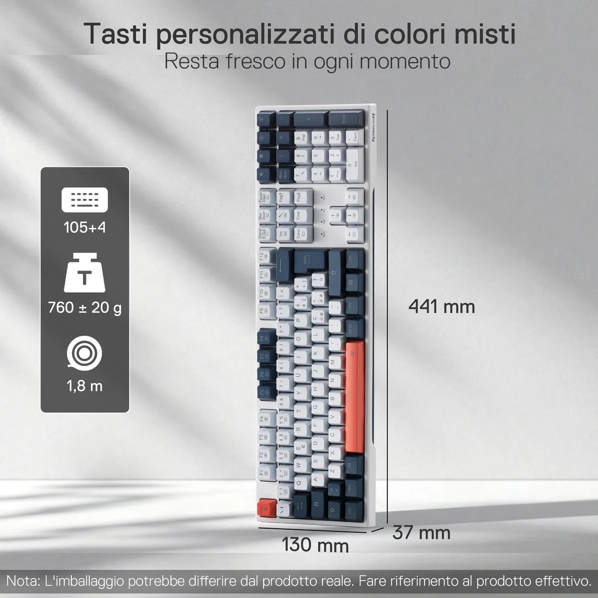 Redragon K668 RGB Tastiera Gaming Meccanica Cablate 109 Tasti Hot-Swappable Interruttori Rossi QWERTY Italiano