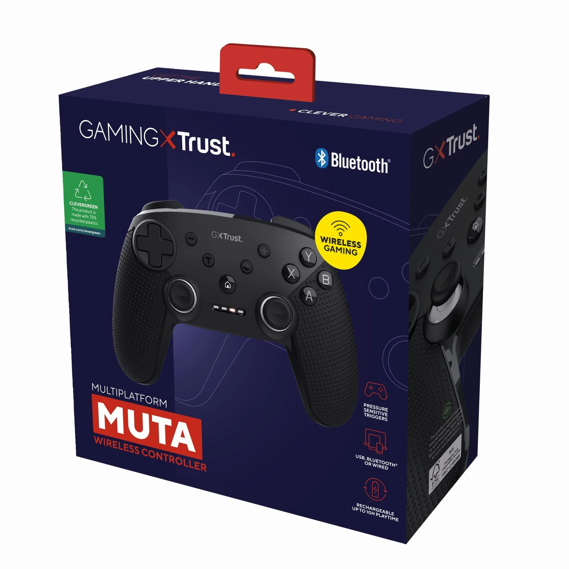 GXTrust Trust Gaming GXT 542 Muta Controller Nintendo Switch & PC Wireless Bluetooth/RF/USB, Design Sostenibile, Batteria Ricaricabile, Gamepad senza Fili per Switch OLED/Lite, Computer, Android, iOS