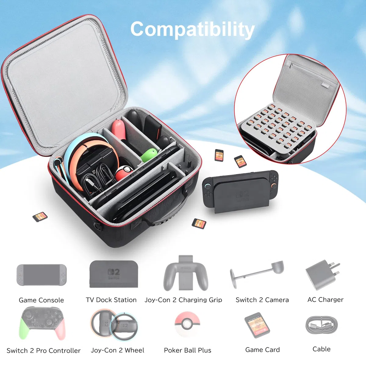 RLSOCO Custodia per Nintendo Switch 2 -- Switch 2 Console Dock TV,controller Switch 2 Pro, impugnatura di ricarica Joy-Con 2,caricatore CA,volante Joy-Con 2,fotocamera,schede di gioco e altro ancora
