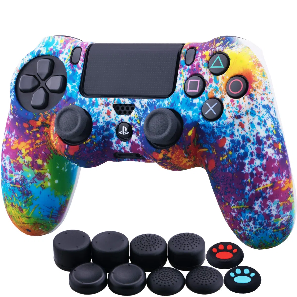 YoRHa Water Transfer Printing (Spruzzi di Vernice) Custodia in Silicone Cover per PS4/Slim/Pro Dualshock 4 Controller x 1 con Manopole Thumb Grips x 10
