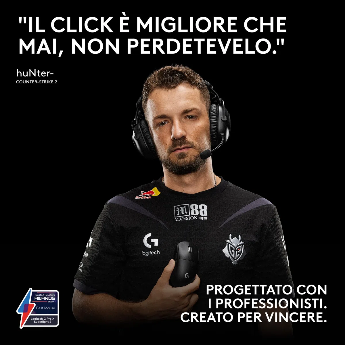 Logitech G PRO X Superlight 2 mouse gaming wireless 60g 5 pulsanti 44.000 DPI 8 kHz USB-C Nero