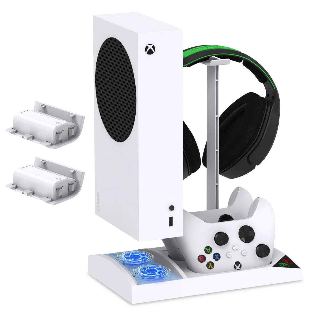 Xbox Series S Supporto Ventola Raffreddamento Verticale Aggiornato con Stazione Dock Doppio Controller e 2 Batterie 1400 mAh
