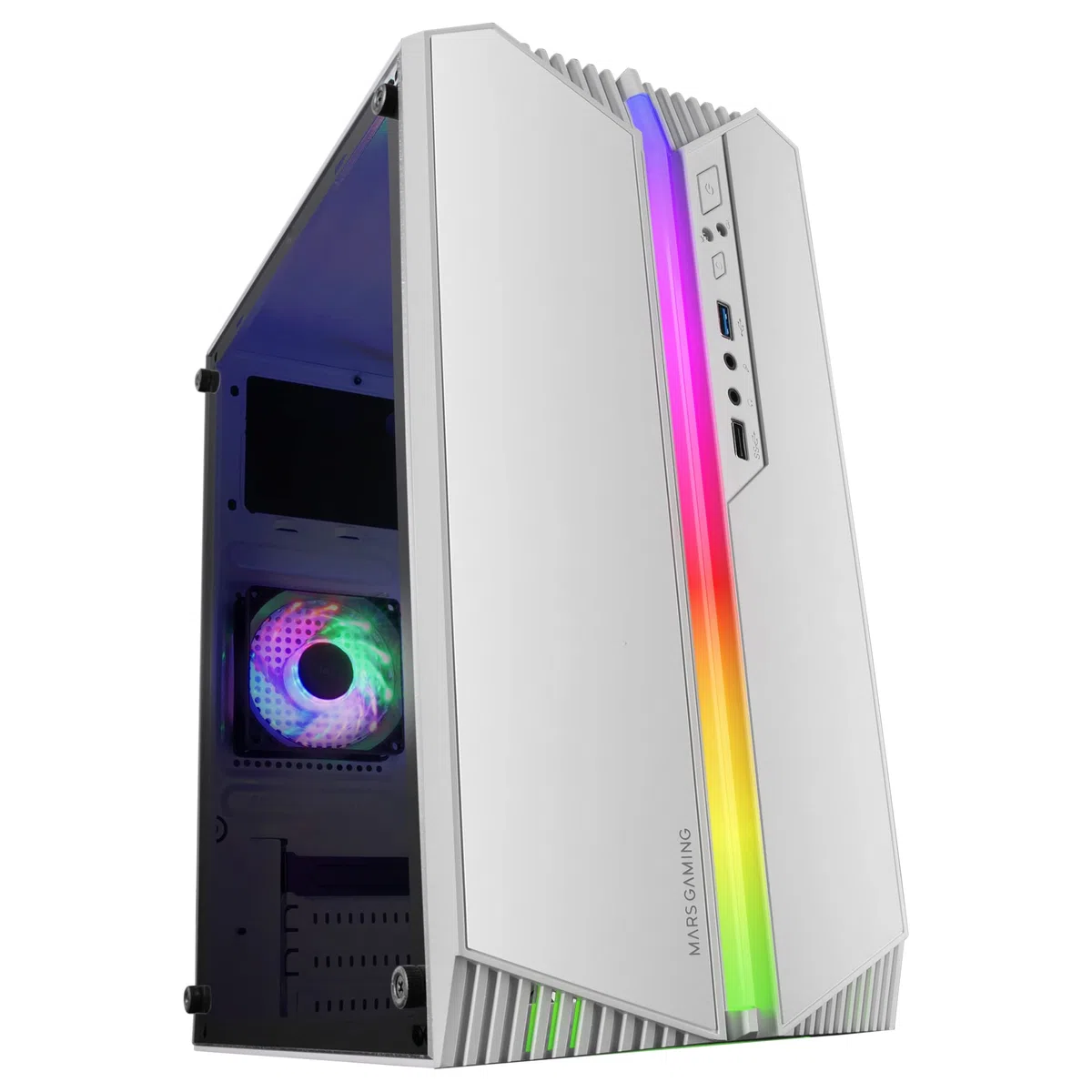 Mars Gaming MC-S1 Bianco, Case PC Gaming Compatto Micro-ATX, Illuminazione ARGB 12 Modalità, Ventola FRGB, Finestra Laterale Completa