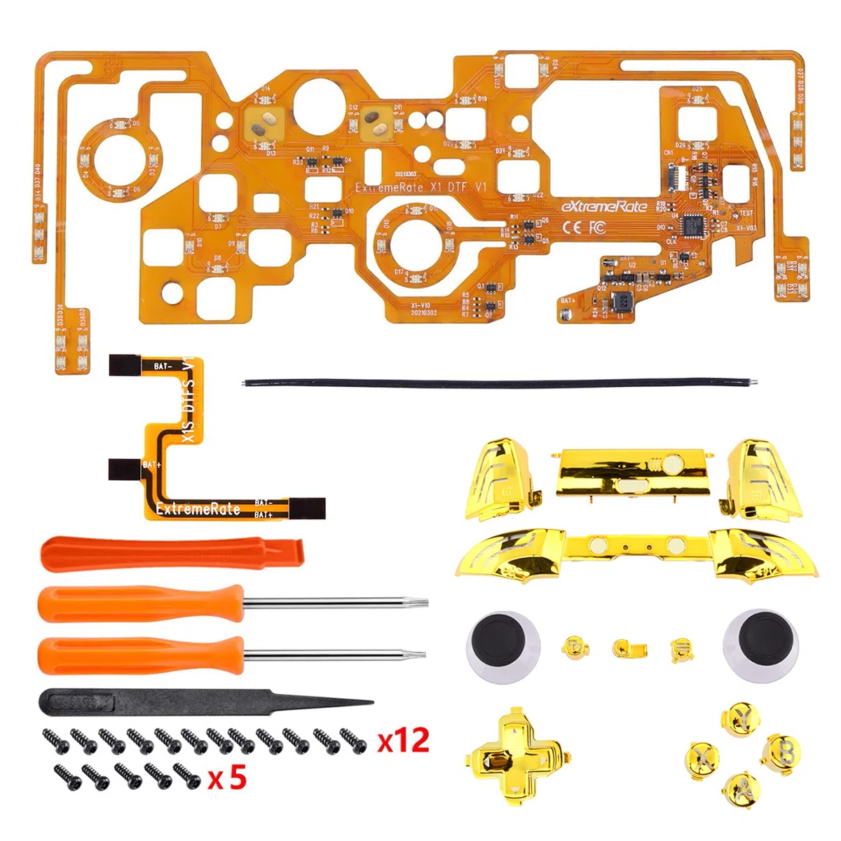 eXtremeRate Multicolori Tasti Luminosi DTFS LED Kit per Xbox One S X Controller Joystick Model 1708 D-pad Levette Analogiche Bumper Trigger Pulsante ABXY(NON Include Controller)-Oro Cromo
