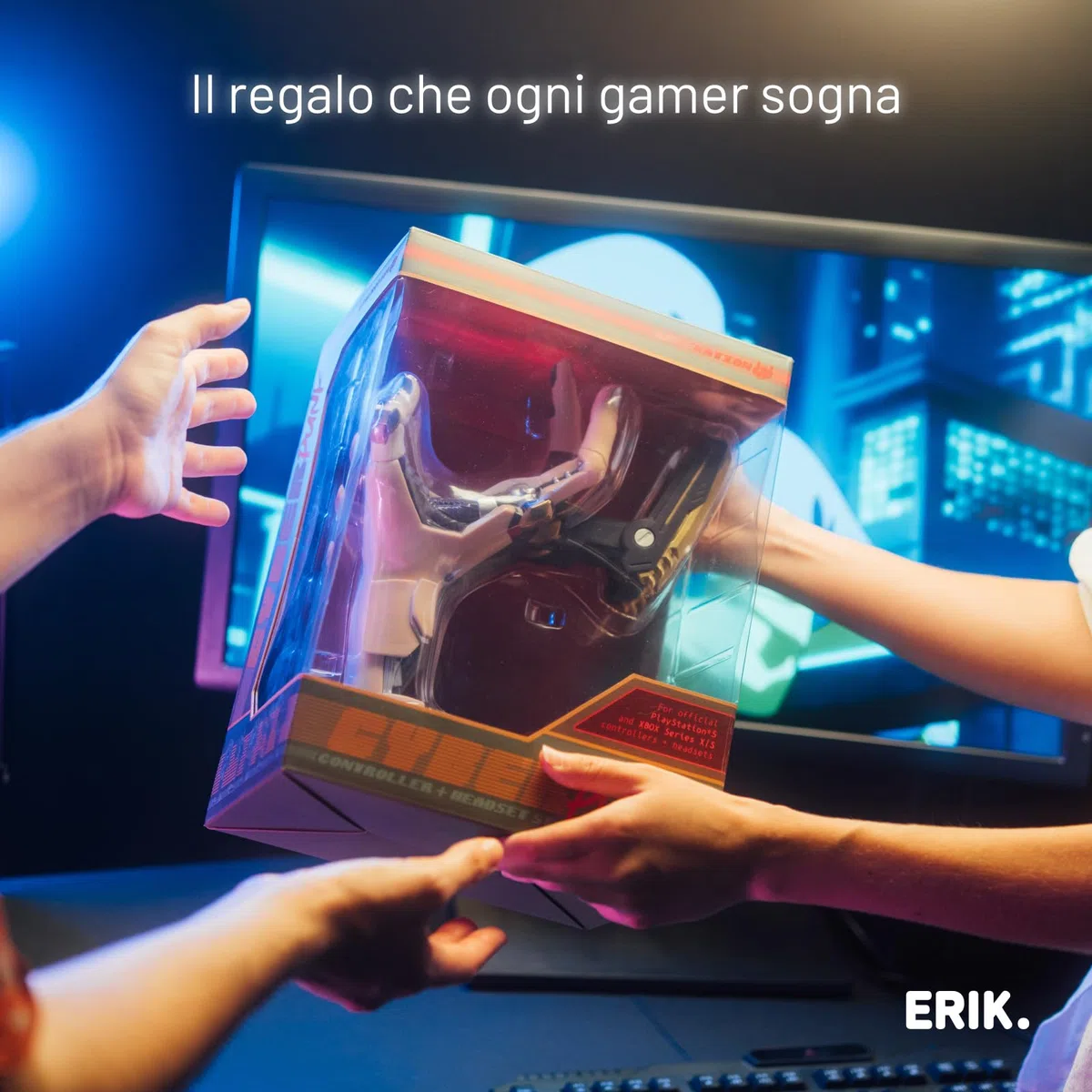 Grupo Erik Porta Cuffie da Scrivania e Porta Joystick PS5 Cyberpunk Supporto Controller PS5, PS4, XBOX Accessori Gaming Room 16x20x27.5 cm