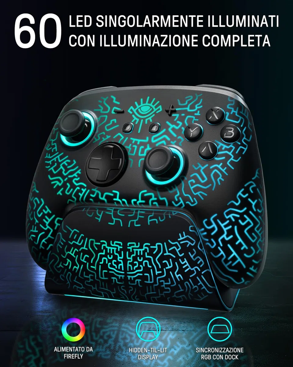 Luminex Controller Switch 2 con Dock di Ricarica, Pro Controller Wireless Compatibile Con Switch 2/Switch/OLED, Bluetooth Joypad Con Effetto Hall/7 Colori LED/Turbo/Link App - Minatore Nero
