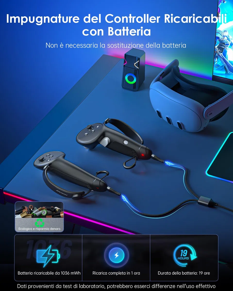 Impugnature per Controller Quest 3S/3 con Batteria Ricaricabile Cinturini Accessori