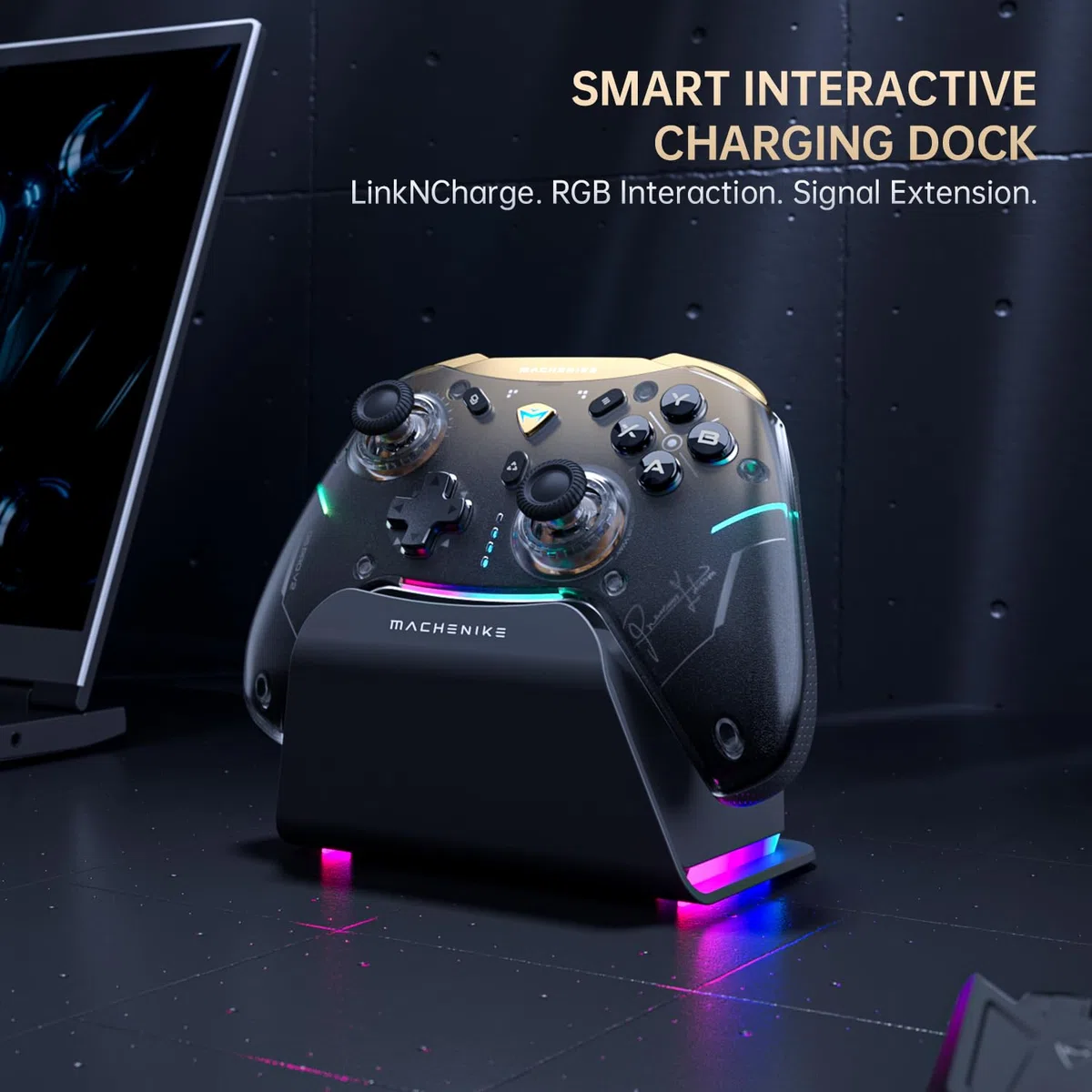 Machenike G5Pro V2 PC Controller Wireless, per PC/Switch/Android/Smartphone, Grilletto Ottico-Microswitch, Controller Gaming Bluetooth, Dock di ricarica RGB Sync, Joystick Intercambiabili (Oro-grigio)