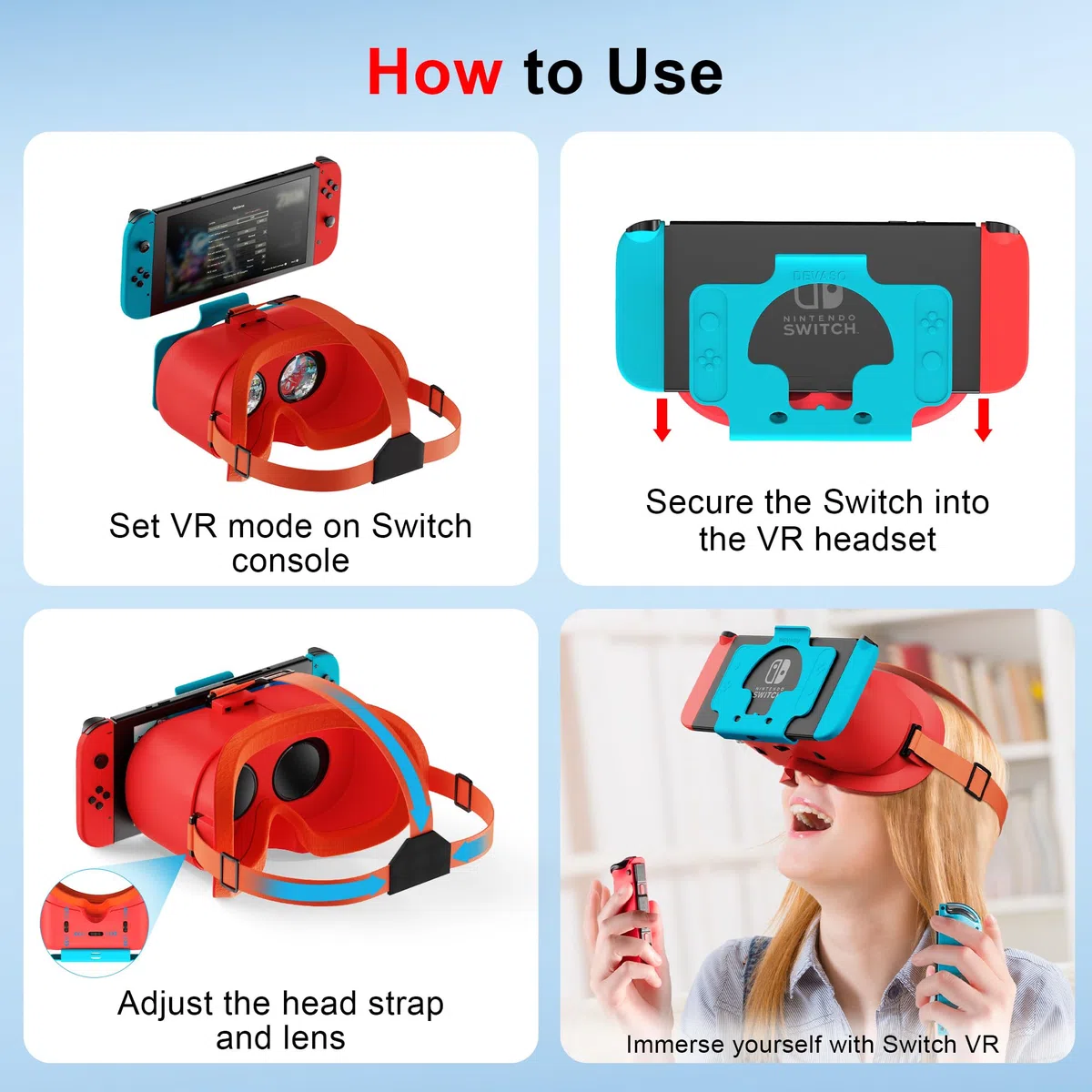 DEVASO Cuffie VR per Nintendo Switch OLED con Lenti HD Regolabili Cinghia Testa