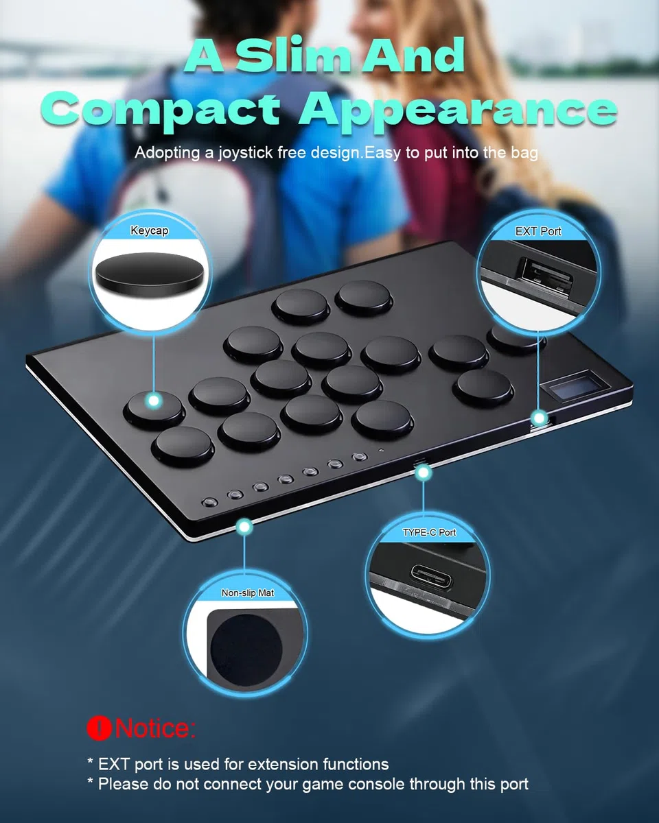 JZW-Shop Arcade Stick, Controller Arcade a 16 pulsanti per Switch, PC, PS4, PS3, Steam Deck, Joystick Arcade Fighting Stick con Turbo e RGB personalizzato, Hot Swap e Supporto SOCD (M16-EU)