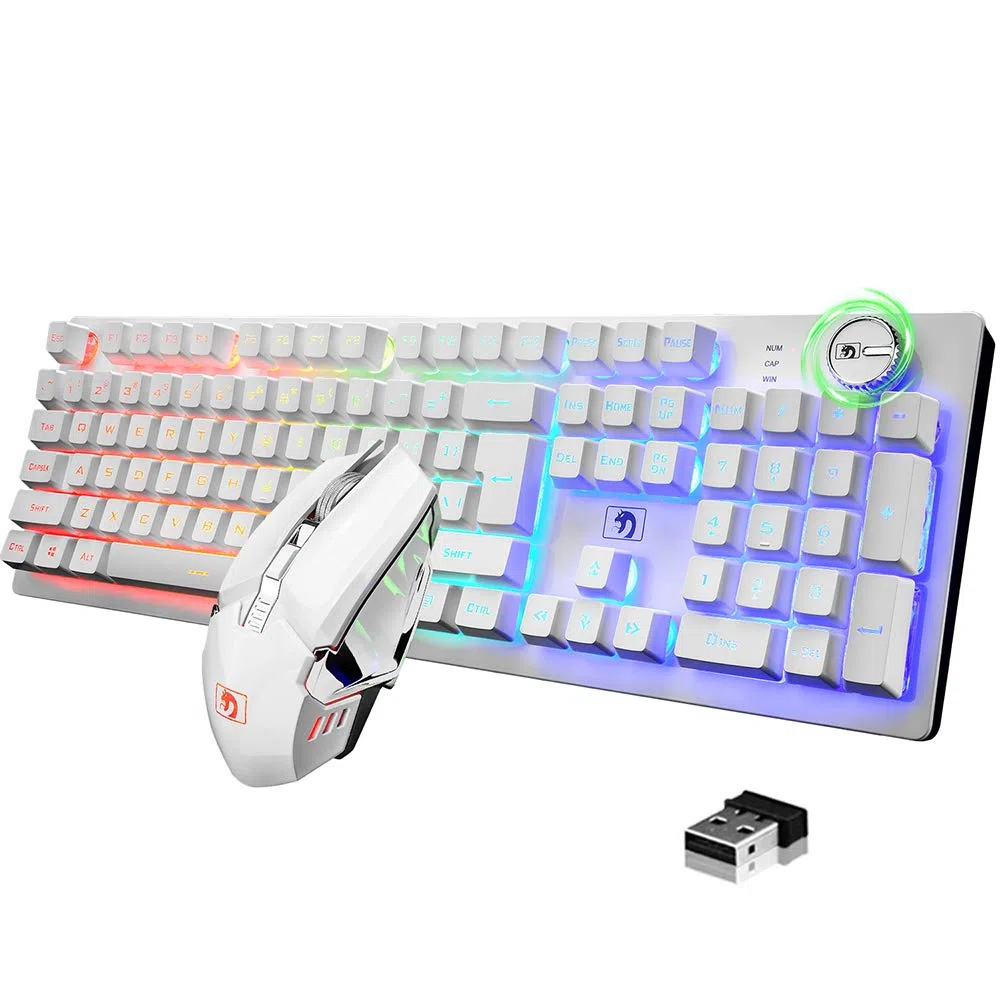 FELiCON x MAMBASNAKE K620 Tastiera da Gioco Wireless e Mouse Combo, Ricaricabile 4800mAh Semi-Mechanical Gaming Keyboard, 16 RGB Illuminato, QWERTY+2400 DPI 2.4G Wireless Gaming Mice per PC Mac-Bianco