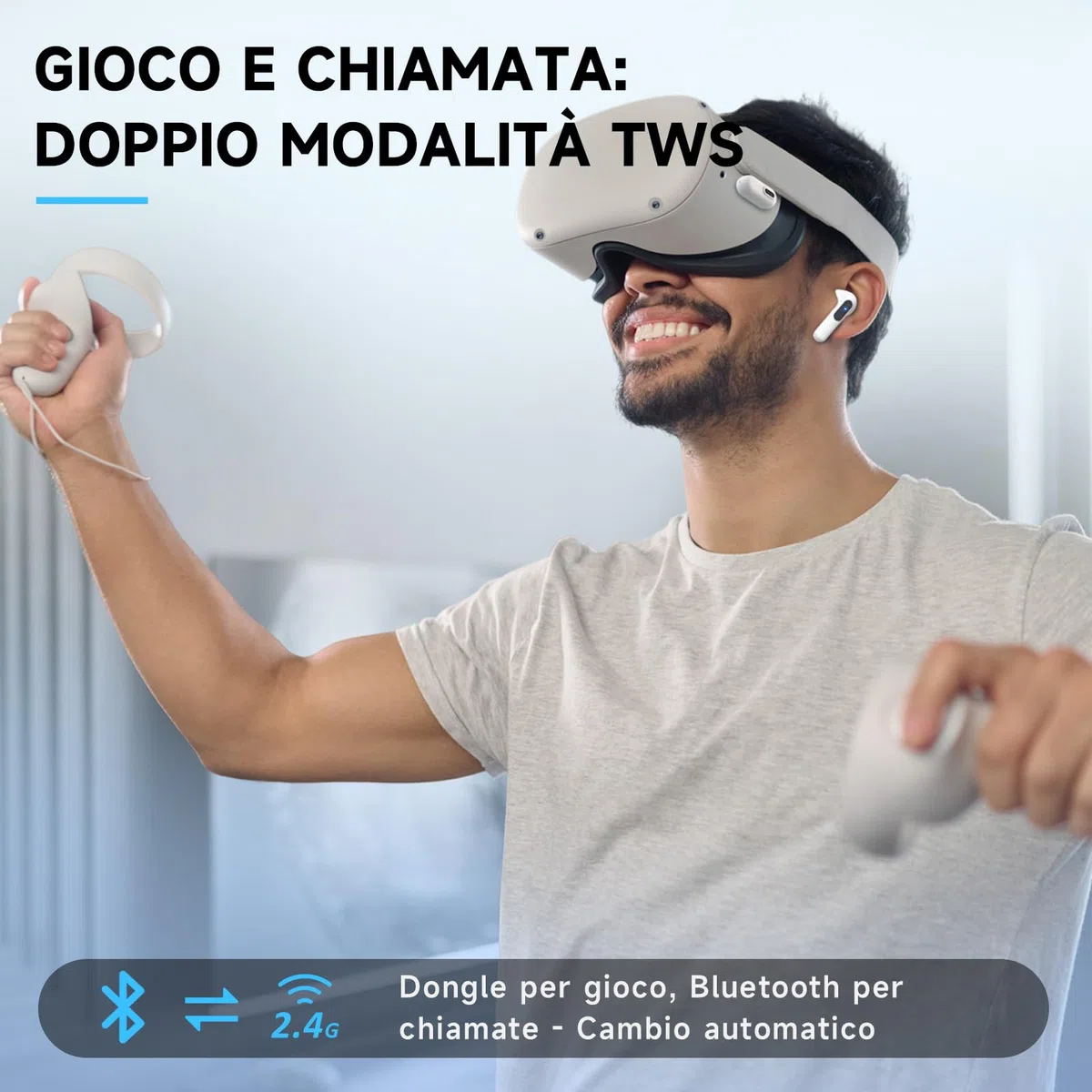Bluetooth 5.3 Gaming Earbuds 2.4 GHz USB C & A in-Ear Headset for PS5/PC/VR/Switch ENC Mic 20ms 36h Touch Control bianco