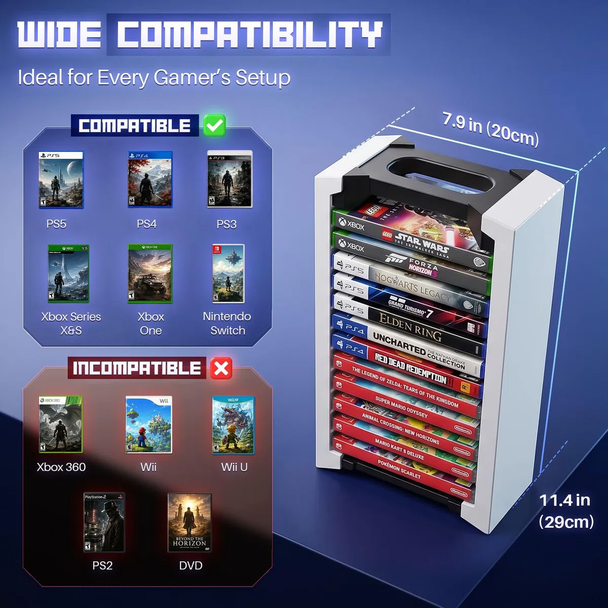 TNP Torre di archiviazione videogiochi custodia 12 CD Blu-ray supporto DVD scaffale verticale organizer PS5 Playstation 4 Nintendo Switch Xbox