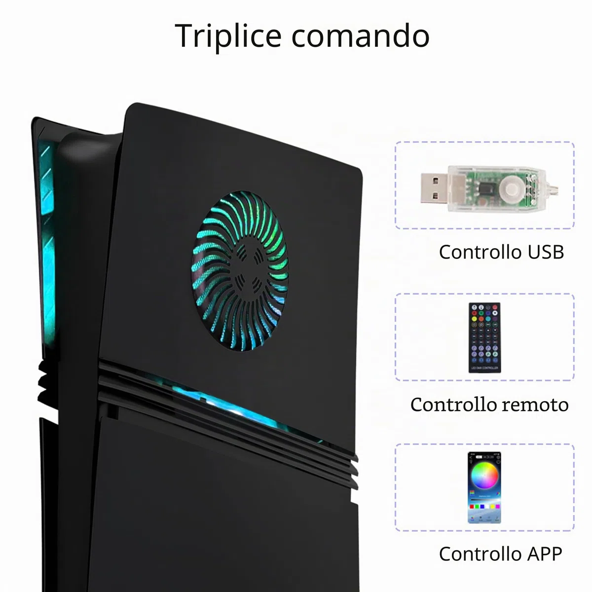 Faceplate per P5 Pro Digital Edition con strisce luminose RGB e filtro antipolvere DOBEWINGDELOU anello di luce con 400+ effetti LED e aperture di raffreddamento per console