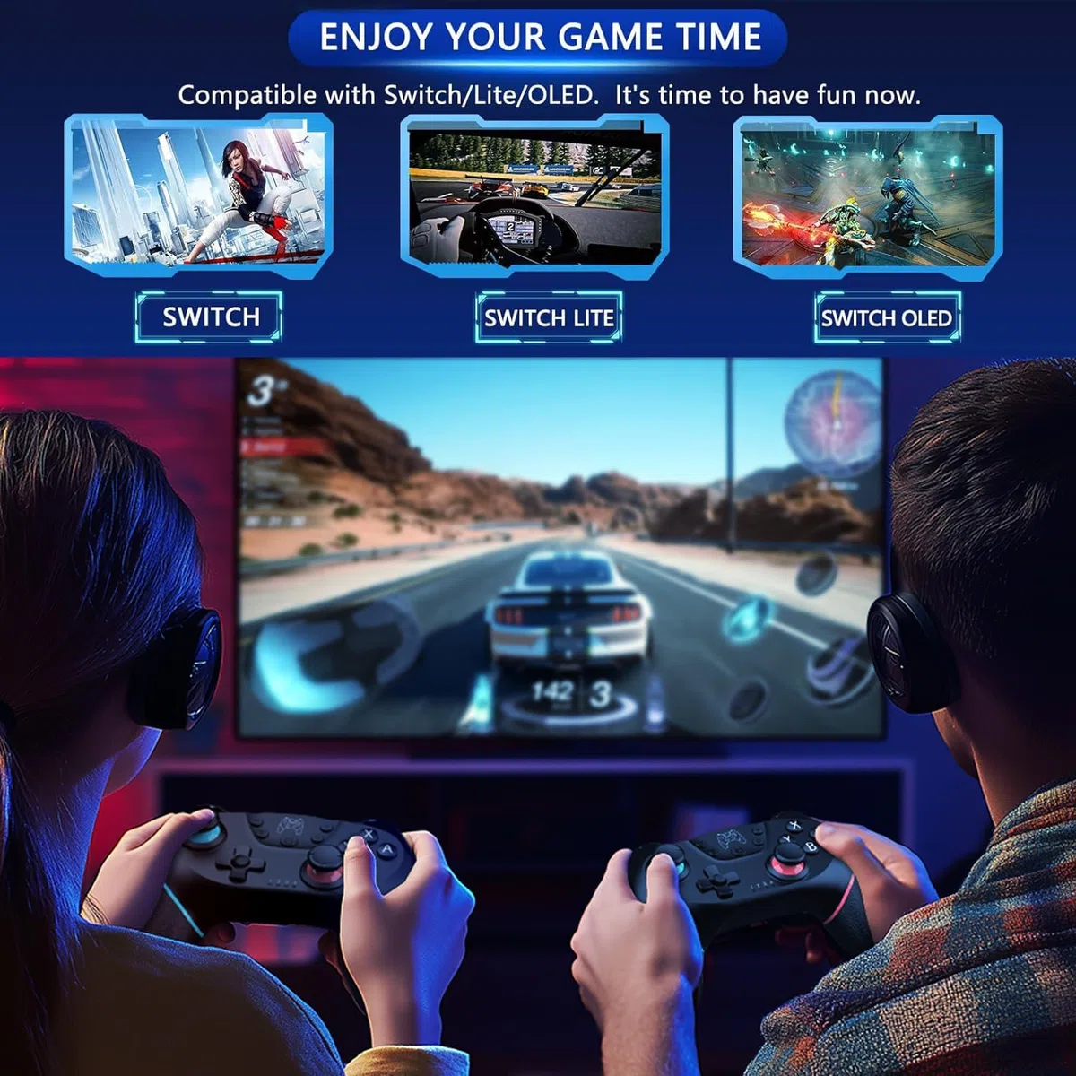 Set di 2 controller 2026 Controller Switch migliorato Nintendo Switch Controller per Switch/Switch OLED/Switch Lite, Switch Pro Controller con Double Shock, giroscopio a 6 assi e funzione Turbo