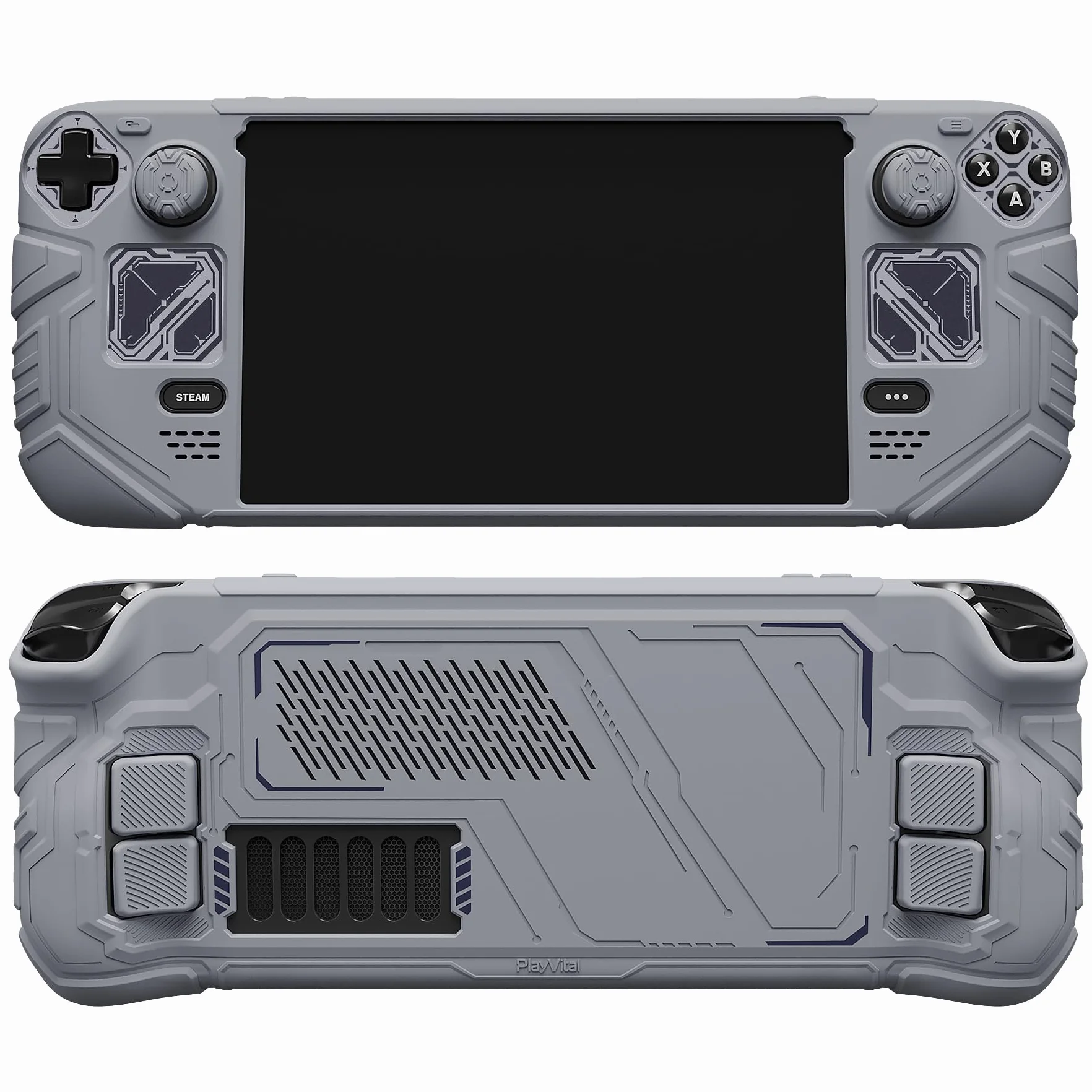 playvital Cover Skin per Steam Deck OLED/LCD, Custodia Silicone Grip Antiscivolo&Copri Levette Analogiche&Tasti Posteriori&Adesivi, Accessori per Steam Deck, Mecha-Grigio