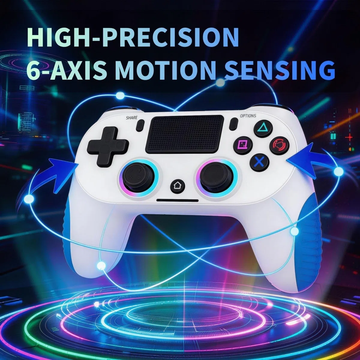 Wireless Controller per PS4 con Vibrazione USB-C Sei-Assi Sensore Giroscopio RGB Jack Audio Pannello Touch per PS4/Slim/Pro/PC