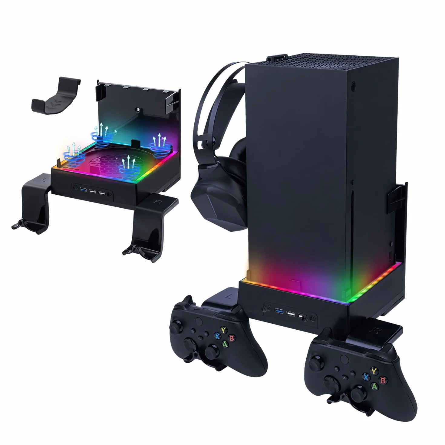 Mcbazel Xbox Series X Kit Montaggio Parete con Ventola Raffreddamento LED RGB, Staffa Raffreddamento regolabile Velocità USB