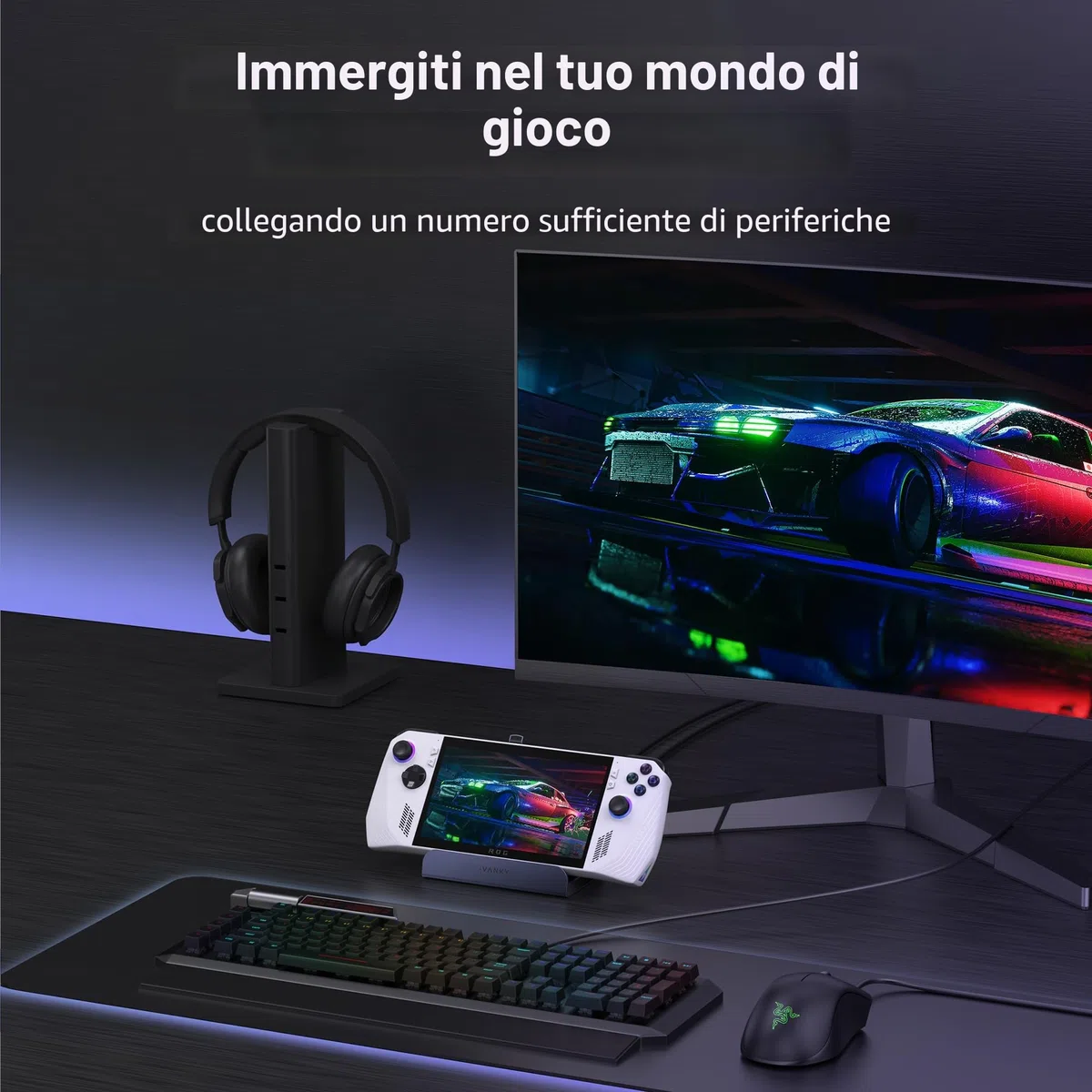 iVANKY 8-in-1 ROG Ally X Dock con HDMI 2.1 4K@144Hz, 3*USB-A 3.0, Carica USB-C da 100W, Ethernet da 1Gbps, Docking Station Compatibile con ASUS ROG Alloy X/Lenovo Legion go/Valve Steam Deck OLED