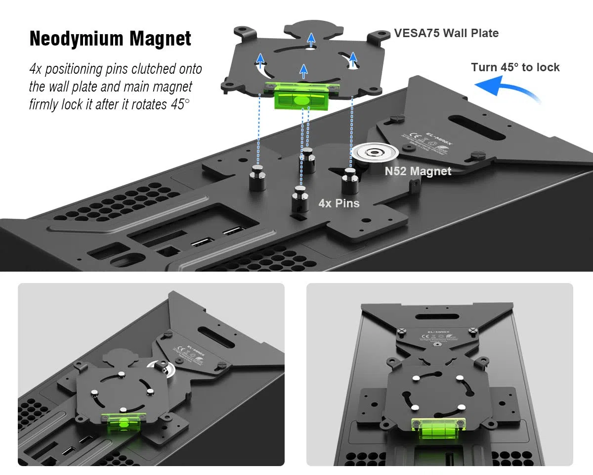 ElecGear Supporto da Parete Magnetico per Xbox Series X, Supporto Metallico con Gancio per Cuffie da Gioco, Monta Verticale Orizzontale