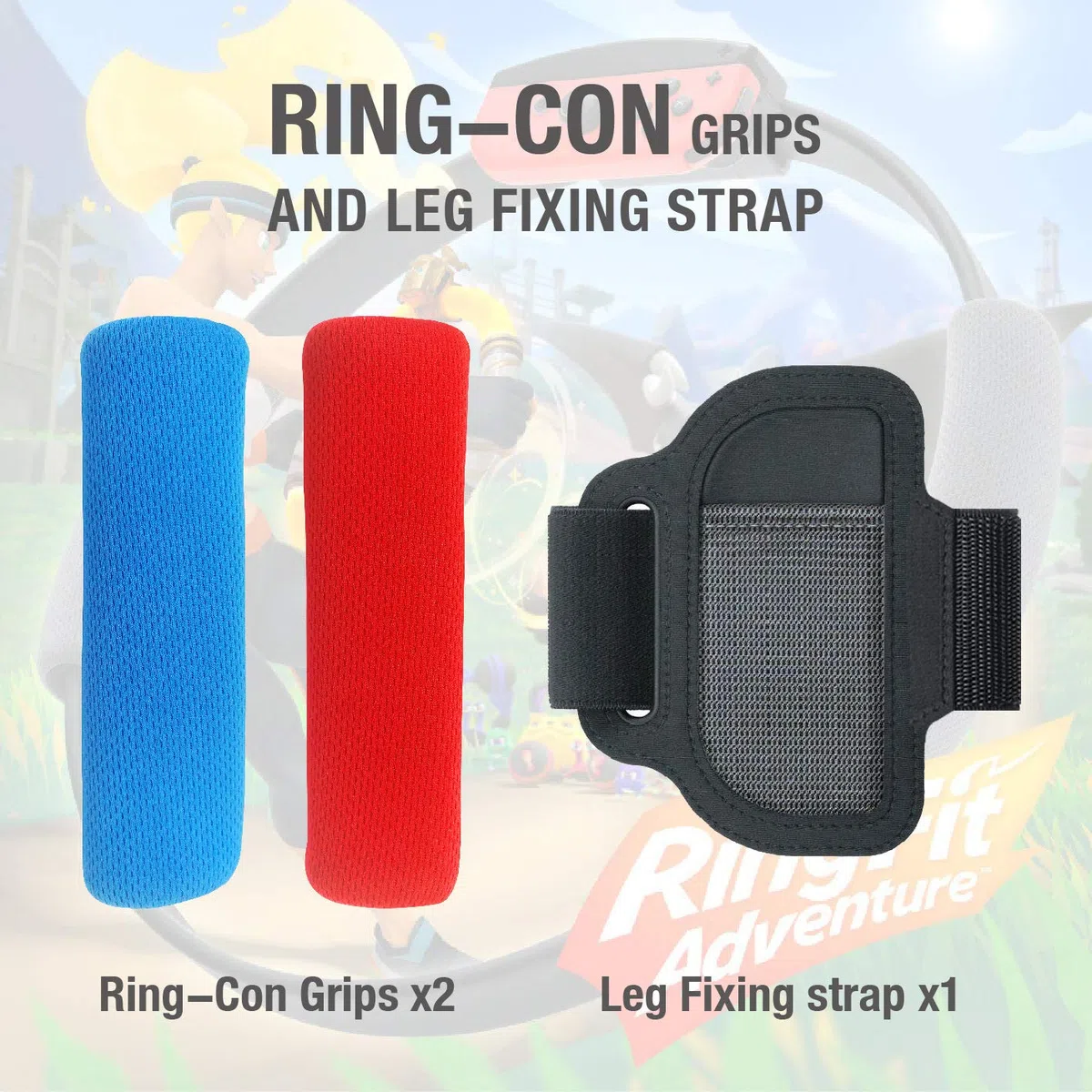 CHICHIYANG Impugnature e cinghia di fissaggio per gambe per Ring Fit Adventure per Nintendo Switch, accessori per giochi per controller, cinghia elastica regolabile