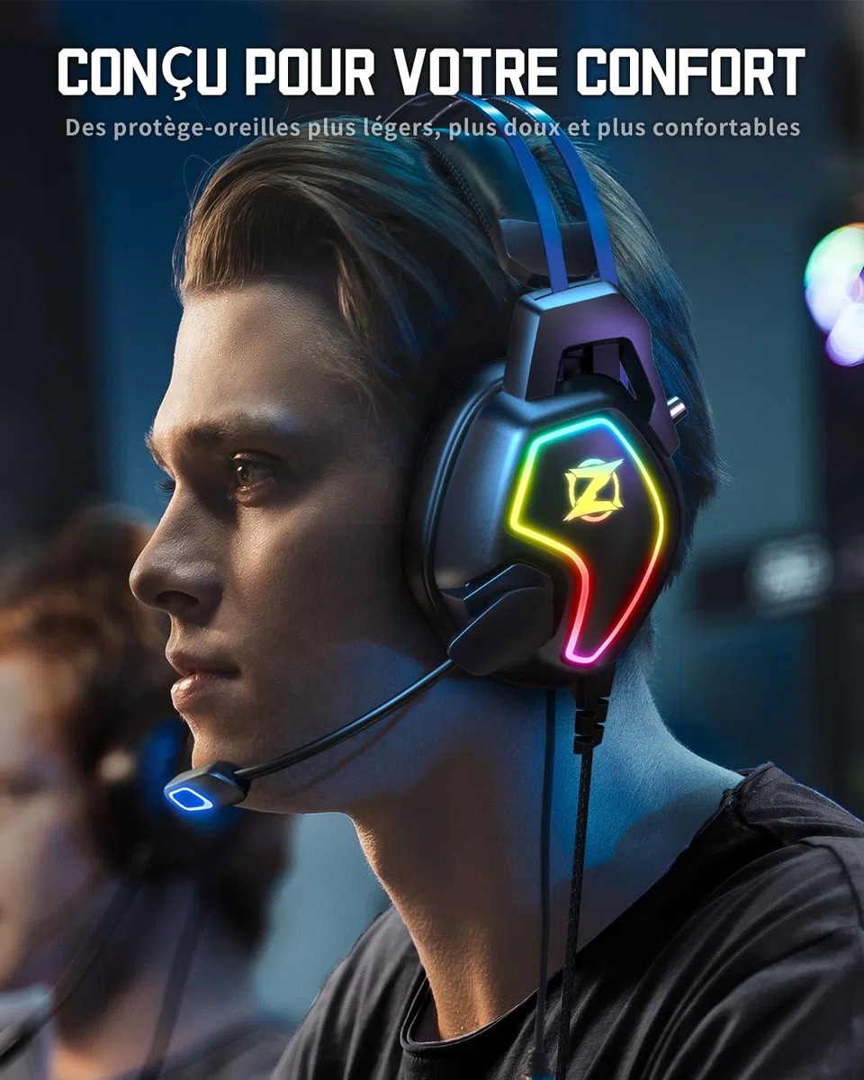 Cuffie Gaming per PS5 PS4 PC Xbox Switch, con microfono e riduzione del rumore, luce RGB, jack 3,5 mm