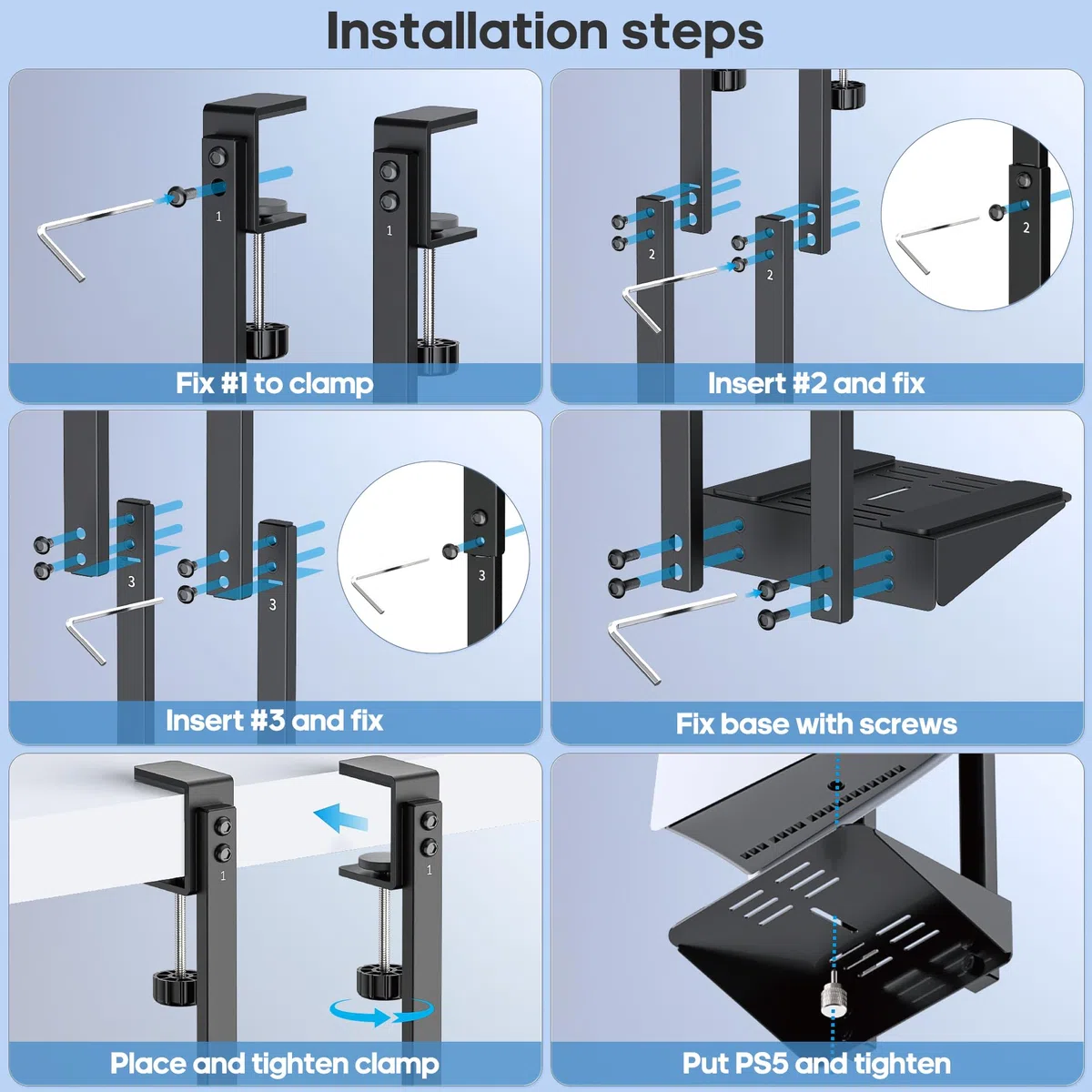 PS5 Supporto Sotto la Scrivania Verticale per P5/Slim/Pro, Accessori Salvaspazio per Playstation 5 Disc & Digital