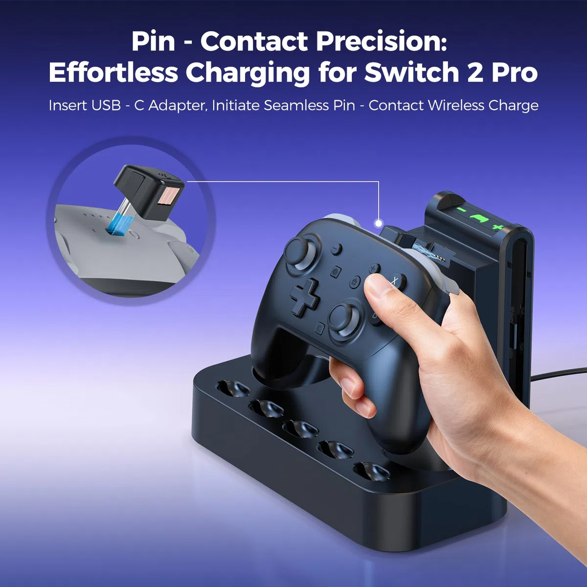 NEWDERY Stazione di ricarica controller per Nintendo Switch 2, stazione di ricarica magnetica rapida Joy con 5 giochi di stoccaggio spazio e indicatore LED, base antiscivolo