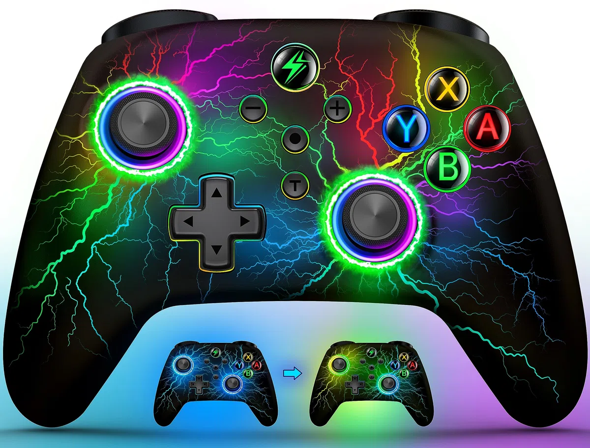 Controller per Switch Compatibile con Switch 2/Switch/Lite/OLED,Android/IOS/PC,1000mAh Controller Bluetooth con 6 Assi/Programmazione/Doppia Vibrazione/Turbo/Luce LED Regolabile/Risveglio/Screenshot
