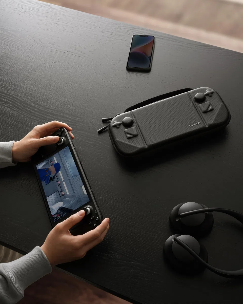 tomtoc Custodia Compatibile con Steam Deck/Steam Deck OLED, Custodia a Guscio Rigido in Filz a Protezione Totale per Console e Accessori Steam Deck, Resistente Agli Urti, per Viaggi o Regali Natale