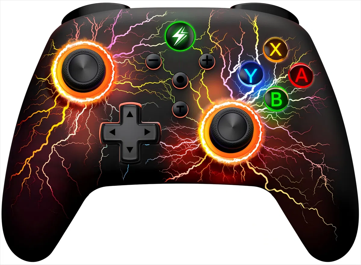 ALEEMTRY Controller Switch Wireless per Switch/Lite/OLED, Switch Controller con Pulsanti Programmabili e di Sincronizzazione/Giroscopio a 6 Assi/Turbo(Modello di Fulmine)