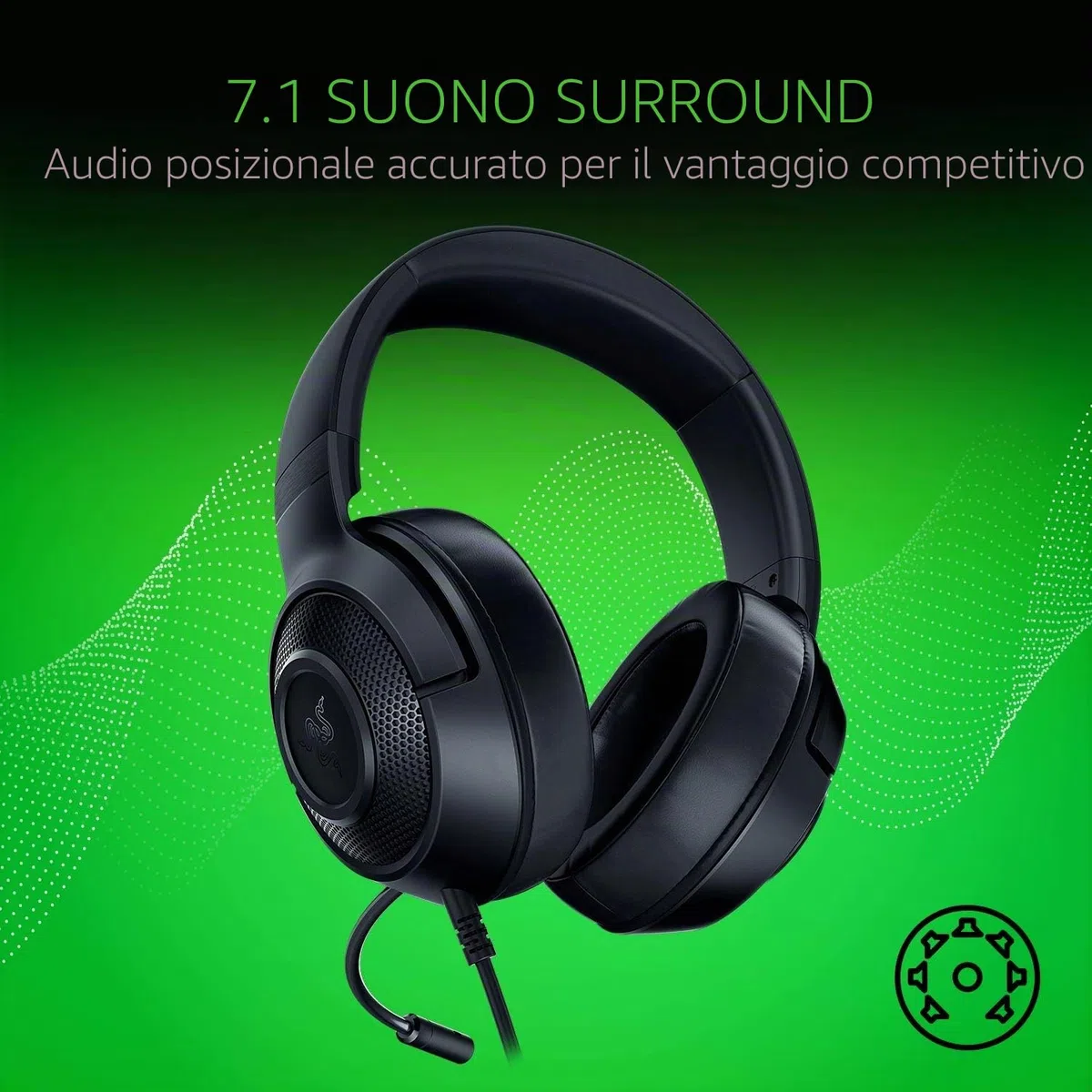 Razer Kraken X Lite Cuffie da Gioco PC Ultraleggere Microfono Cardioide Suono Surround 230g Jack 3.5mm PS4 PS5 Switch Xbox One Xbox Series X|S Nero